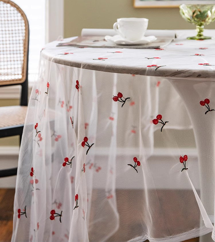 Extra Large Rectangular Tablecloth for Oval & Coffee Tables - Cherry Lace Embroidered Table Cover - Perfect for Dining Room, Wedding Decor & Home Party Setup
