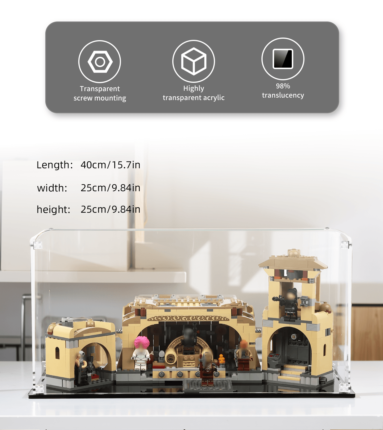 Lego Boba Fett's Throne Room 75326 Display Case - Premium Acrylic Showcase for Star Wars Collectibles | Perfect for Home Decor, Office Display & Gift Giving