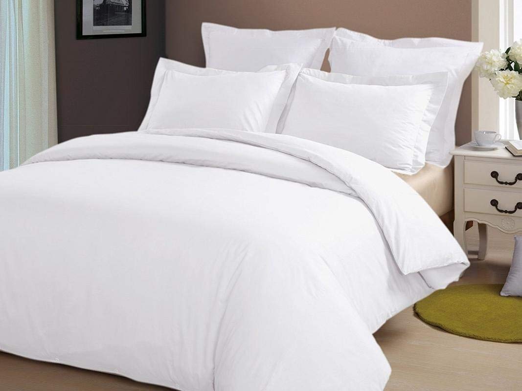 Luxurious 100% Egyptian Cotton 400 Thread Count King Size Bedding Set - 7 Piece (1 Flat Sheet, 1 Fitted Sheet, 1 Duvet Cover, 4 Pillowcases) - Hypoallergenic & Breathable - Perfect for Master Bedroom, Guest Room & Hotel Luxury Bedding - White