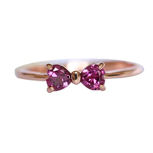 All Natural Rhodolite Garnet Silver Ring for Women - January Birthstone Jewelry, Elegant Bow Design Art Deco Engagement & Cocktail Ring | Perfect for Weddings, Anniversaries & Special Occasions