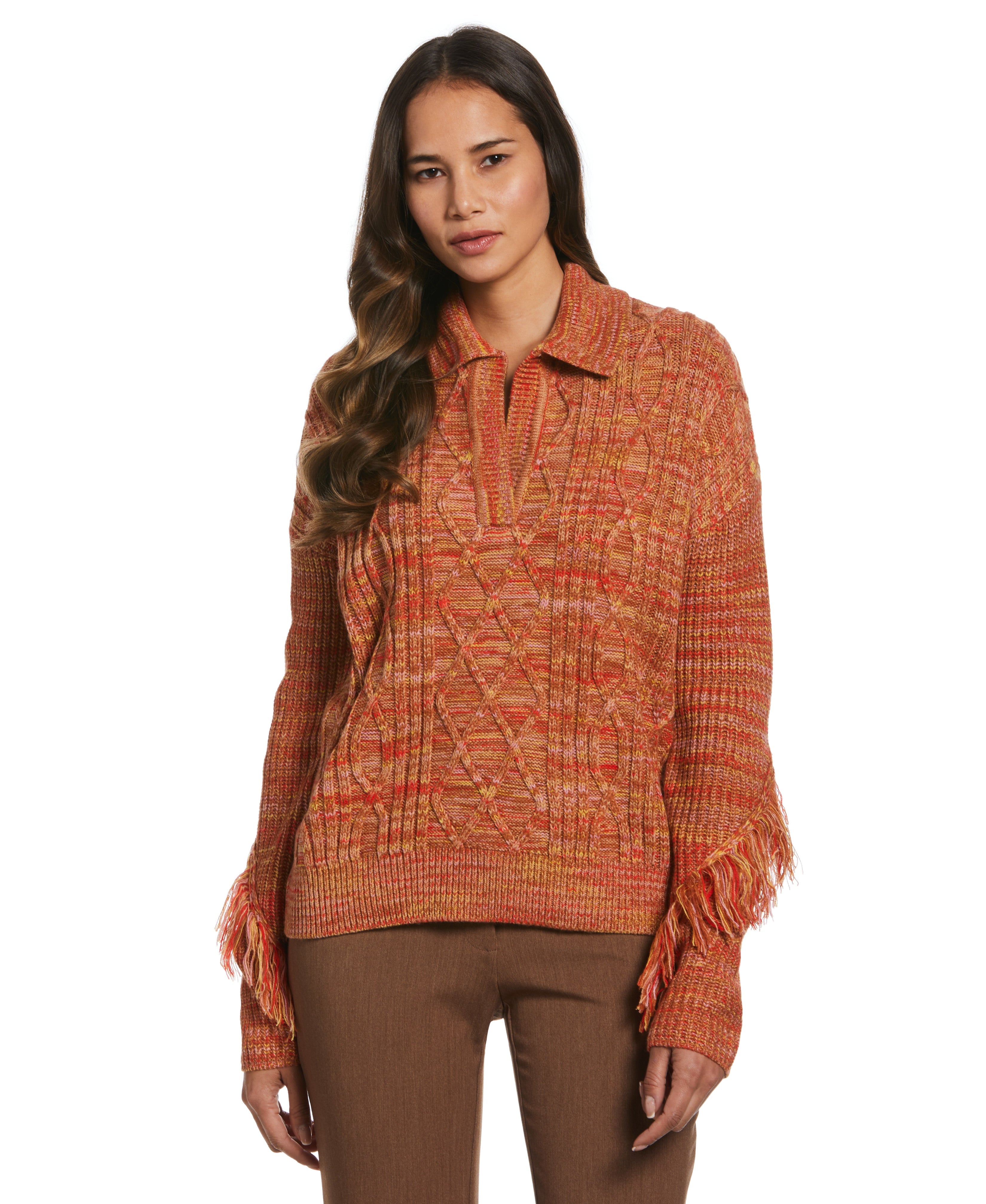Stylish Fringe Trim Polo Sweater for Women - Trendy Knit Top for Casual Outfits & Layering | Perfect for Office, Dates & Fall Fashion