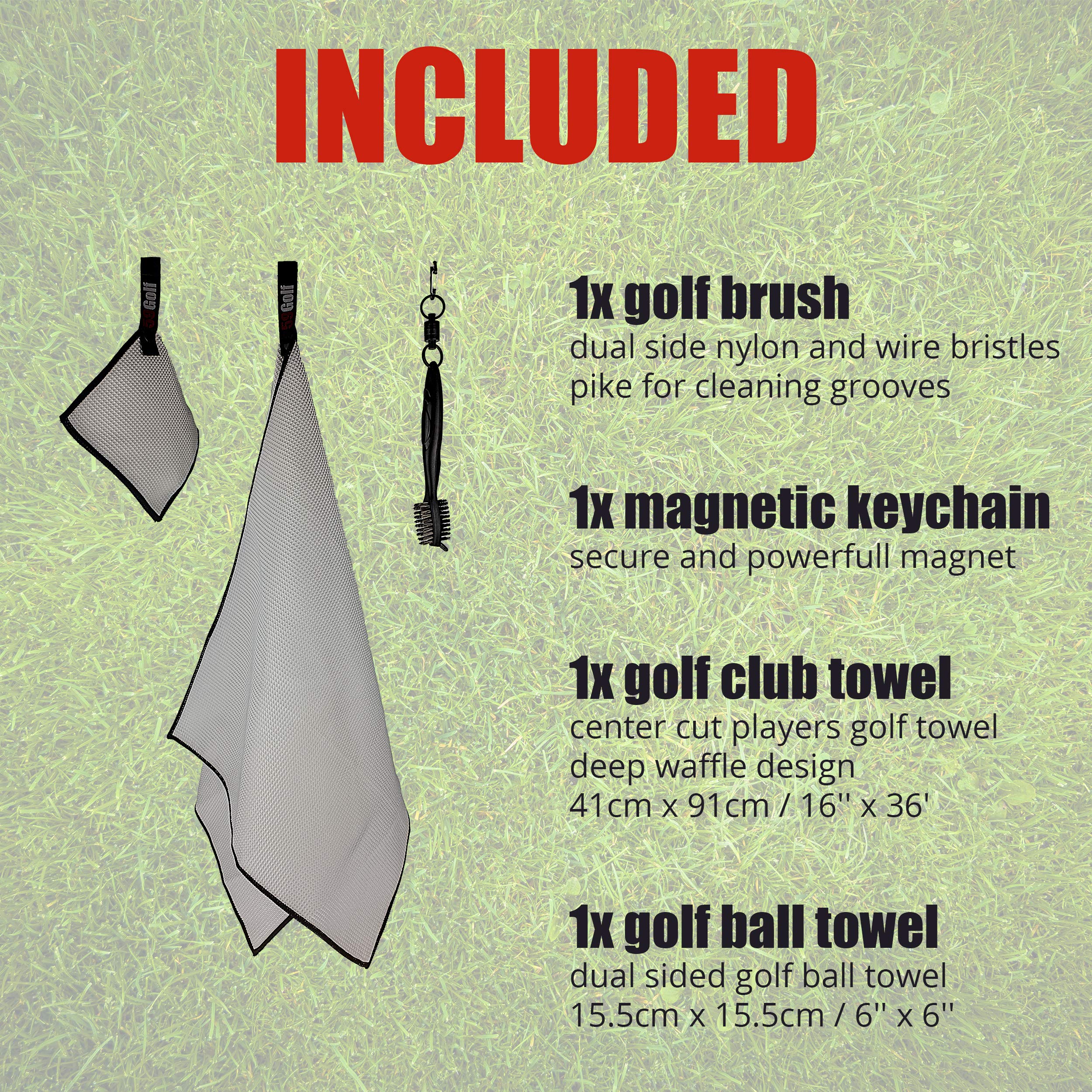 Premium Golf Club Cleaning Kit - Golf Club Cleaner Brush, Magnetic Keychain & Microfiber Towels (Golf Club & Ball Towels Included) - Perfect for On-Course Cleaning & Equipment Maintenance