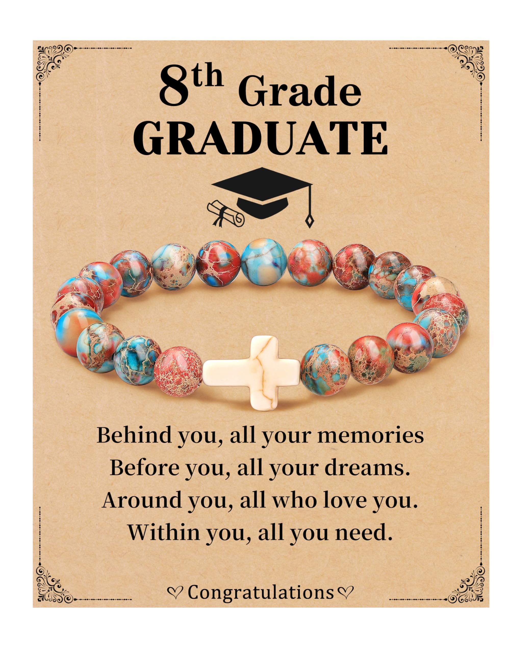 JSJOY Natural Stone Beaded Bracelet - Inspirational Cross Charm Birthday Gift for Women & Girls Age 6-80 (Daughter, Granddaughter, Niece, Mom, Sister) - Christian Jewelry for Easter, Baptism & Daily Wear