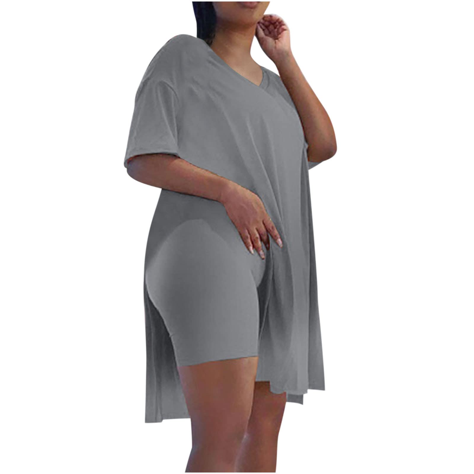 Jsaierl Women's 2-Piece Tracksuit Set - Short Sleeve Tunic Top & Bodycon Biker Shorts - Plus Size Athletic Outfit for Running, Yoga & Gym Workouts | Prime Deals & Lightning Deals Today