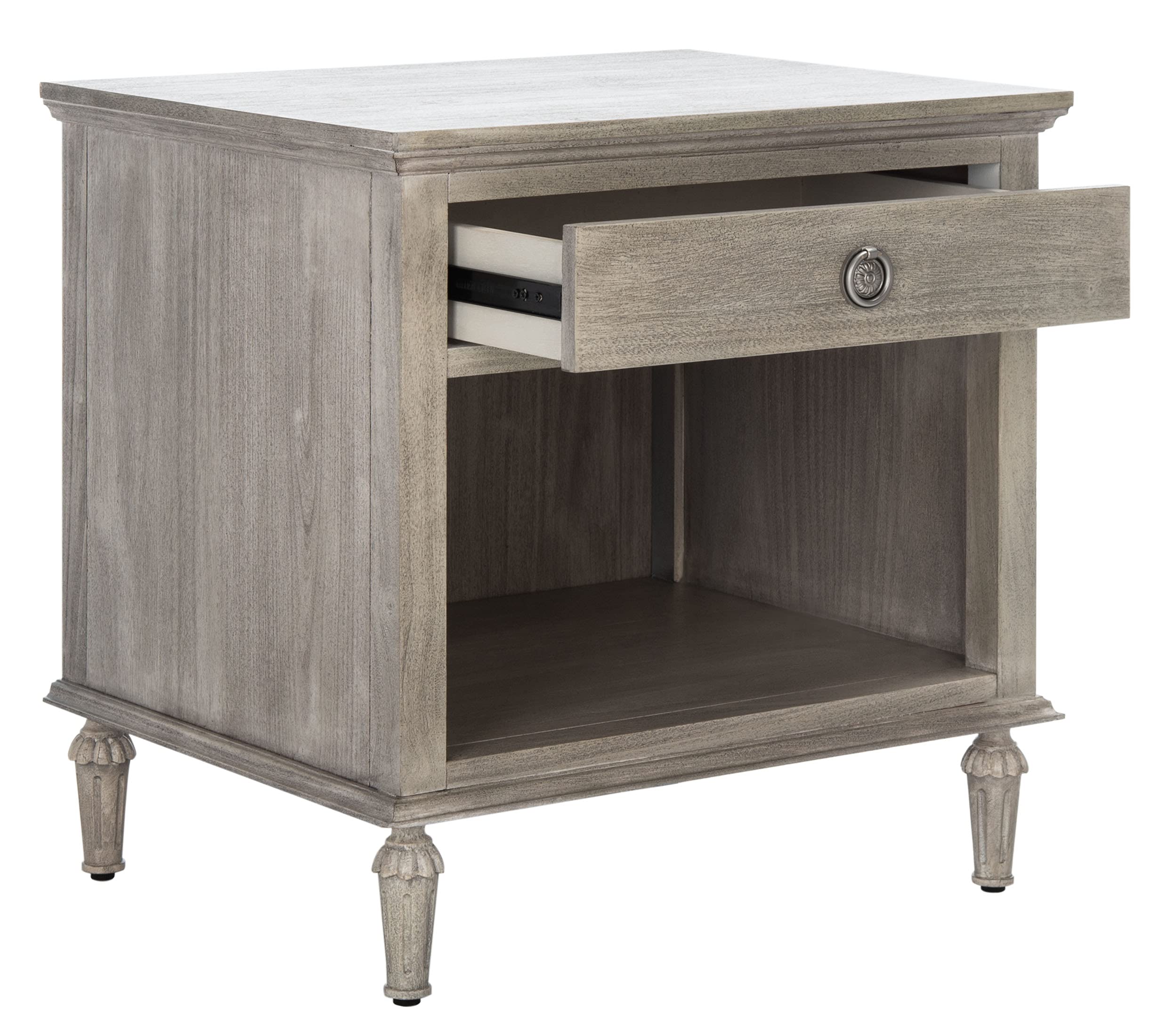 SAFAVIEH Couture Home Collection Lisabet Light Grey Wood Nightstand with 1 Drawer & 1 Shelf - Fully Assembled Bedside Table for Bedroom, Living Room, or Office