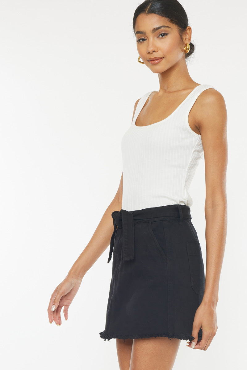 Stylish Eleanor Belted Mini Skirt for Women - Trendy High Waist Denim Skirt with Adjustable Belt - Perfect for Casual Outfits, Date Nights & Summer Fashion