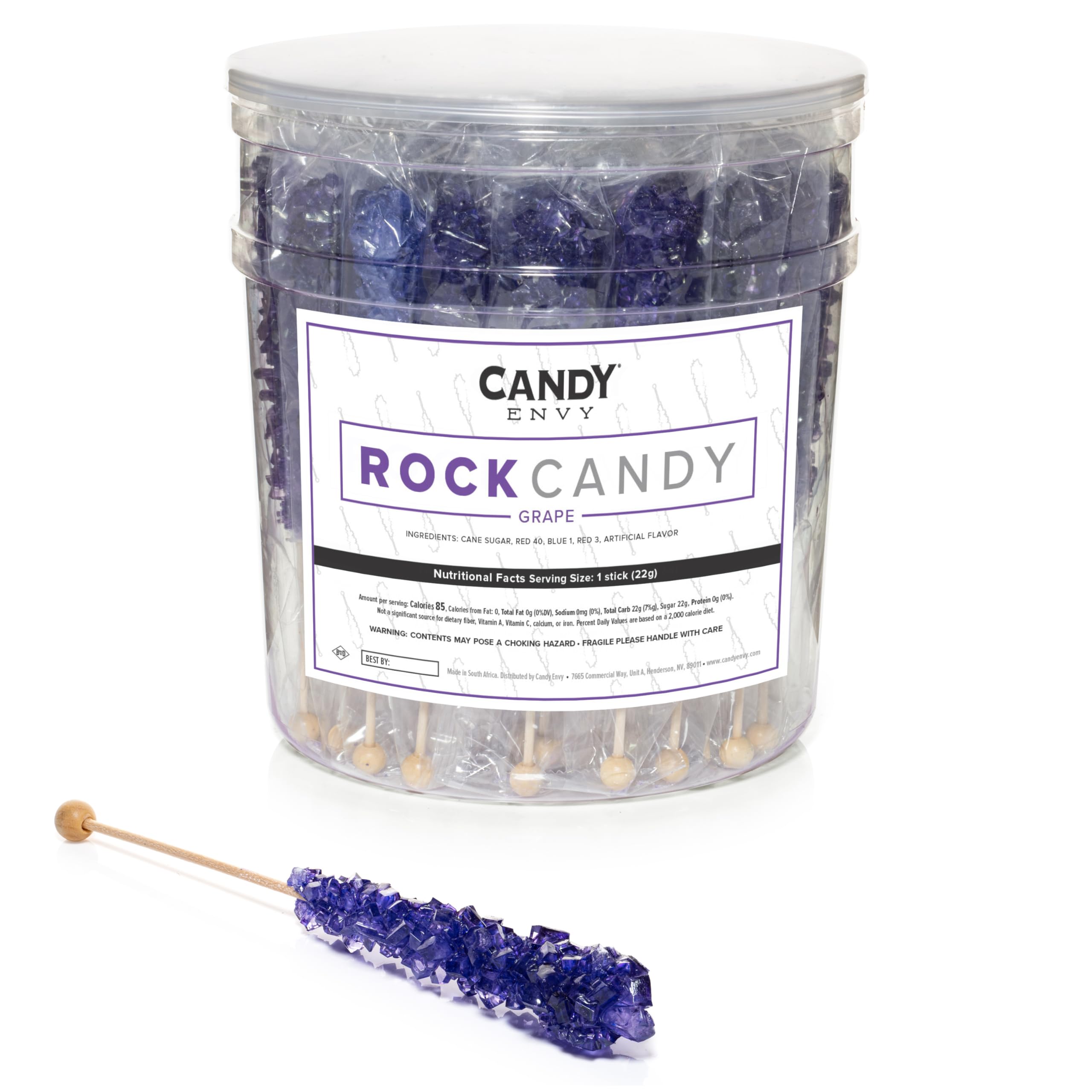 Dark Purple Grape Flavored Rock Candy Sugar Sticks - 36 Individually Wrapped - Perfect for Birthday Parties, Baby Showers & Candy Buffets