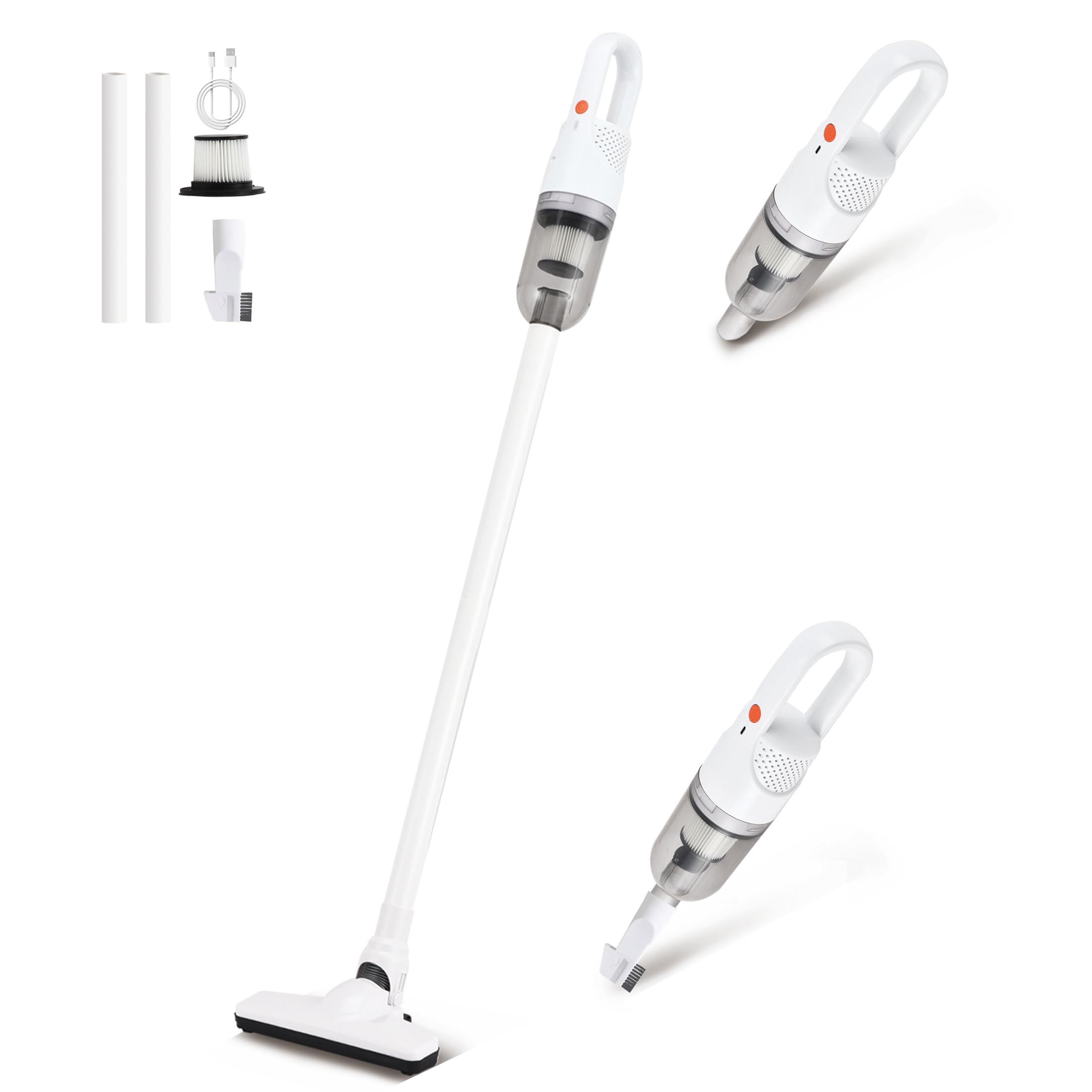 2-in-1 Cordless Handheld Vacuum Cleaner - 100W Powerful Motor, LED Display, Lightweight Stick Vacuum for Hard Floors & Carpets - Perfect for Pet Hair Removal at Home, Car & Office Cleaning (White)
