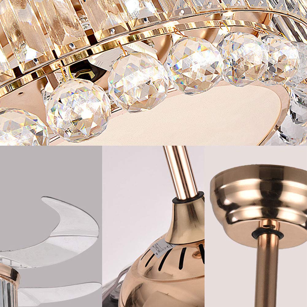 42 Inch Crystal Ceiling Fan with LED Lights & Remote Control - Retractable Blades, 3 Color Temperatures, 3 Speed Settings - Modern Chandelier Fan for Living Room, Bedroom, Kitchen & Restaurant | Energy Efficient Cooling & Stylish Lighting Solution