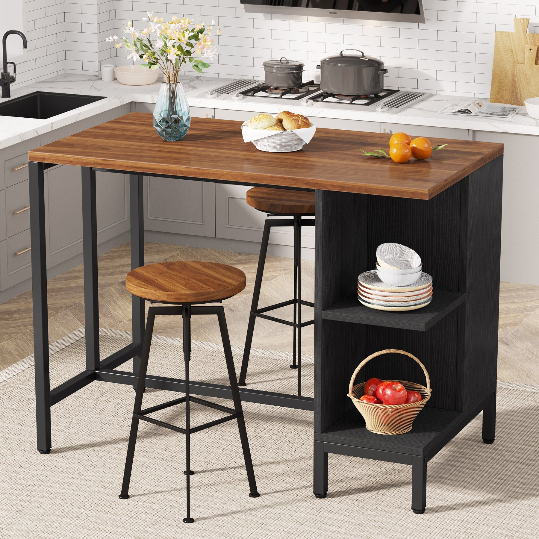 43-Inch Kitchen Island with 5 Open Shelves - Sturdy Counter Table for Food Prep, Storage & Dining | Perfect for Small Kitchens, Breakfast Nooks & Open Concept Living Spaces