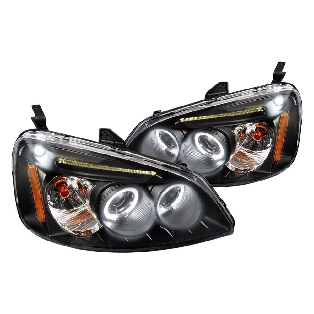 Dual Halo Projector Headlights for 2001-2003 Honda Civic - Black LED Halo Projector Headlamps - Upgrade Your Night Driving Visibility & Style