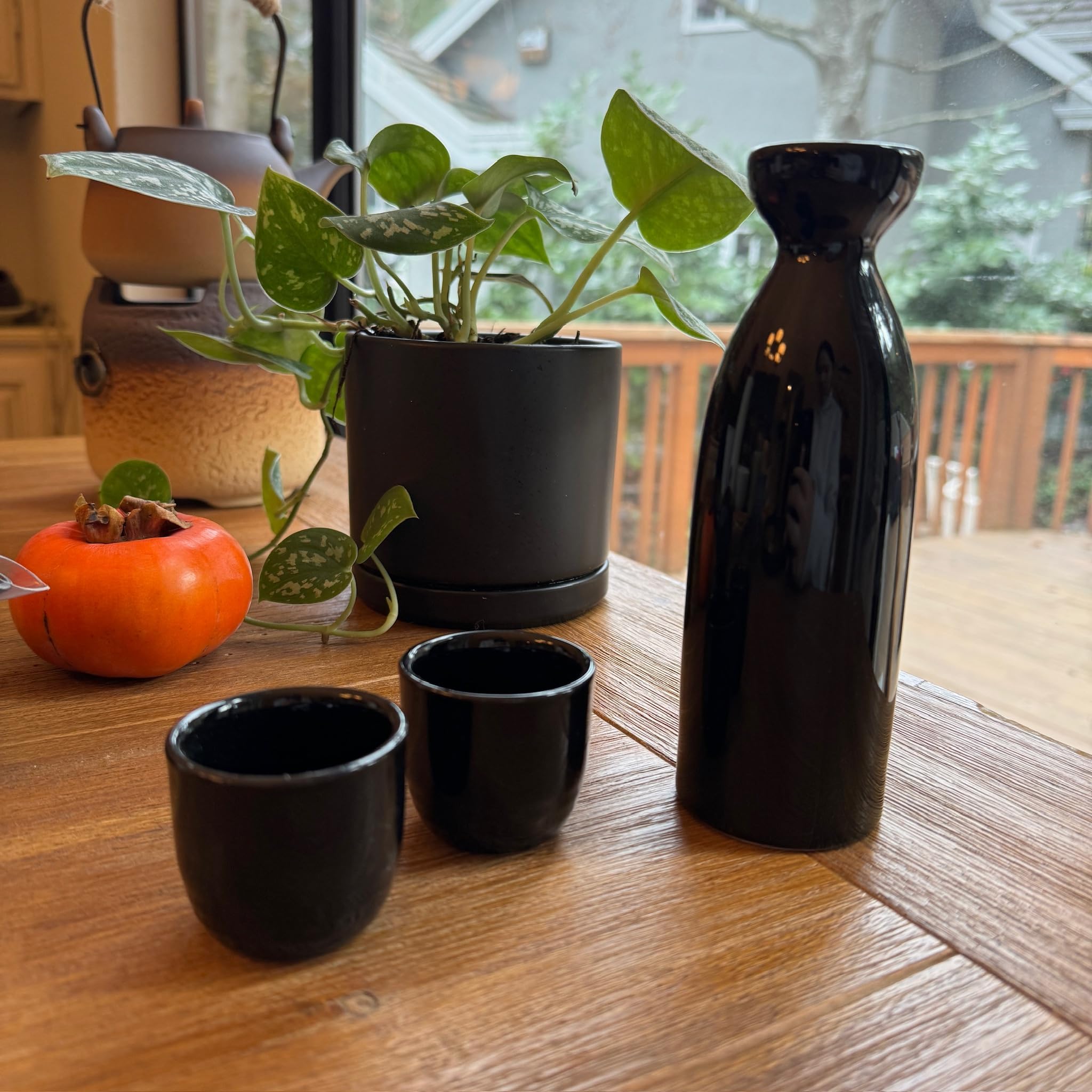 Premium Set of 4 Japanese Porcelain Sake Cups - 1.5oz Traditional Black Saki Wine & Tea Cups - Microwave & Dishwasher Safe - Perfect for Sake Tasting, Japanese Tea Ceremonies & Home Entertaining
