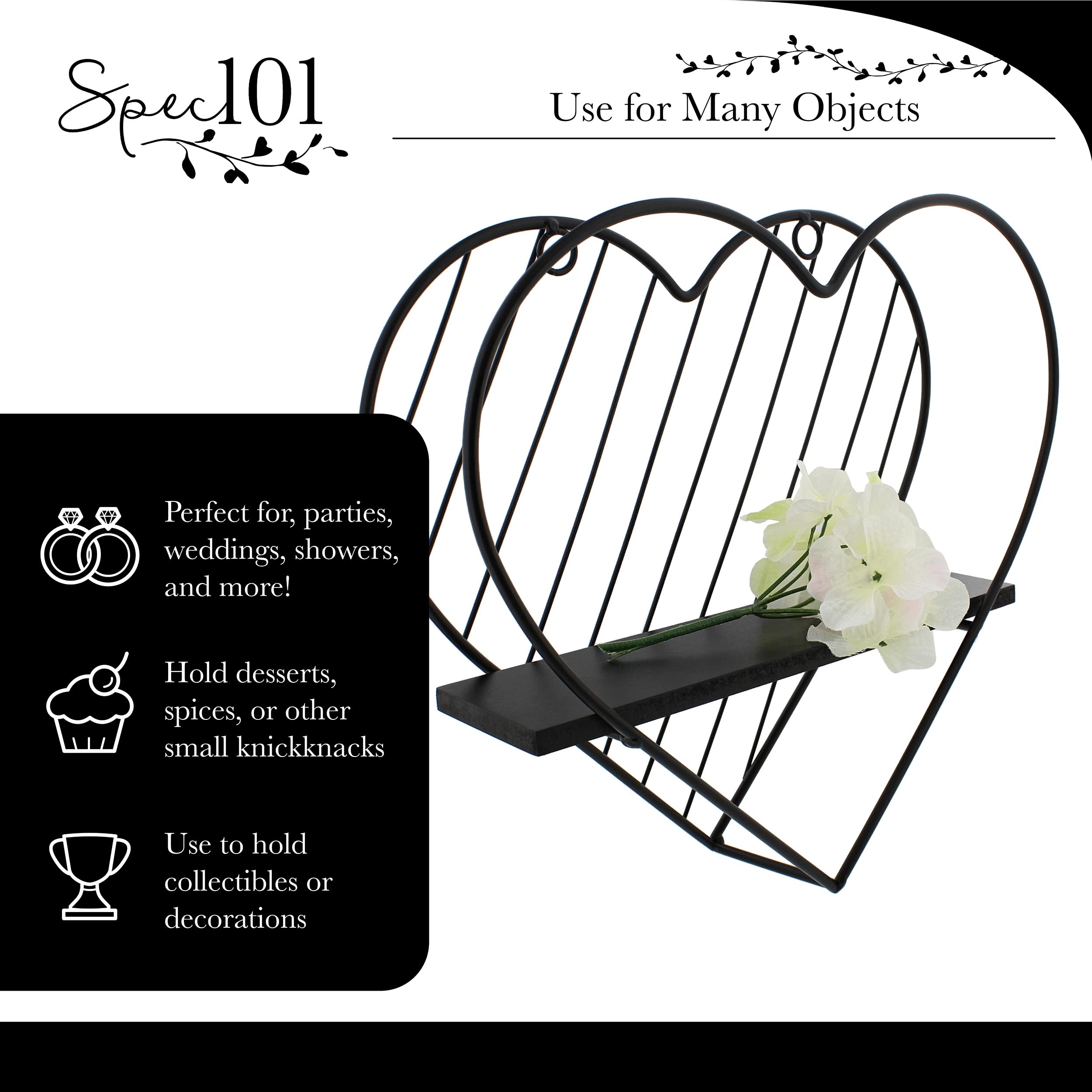 Metal Floating Shelf with Heart Design - Rustic Wall Mounted Shelf for Kitchen, Bathroom, Living Room | Perfect for Displaying Food, Collectibles, Home Decor & More