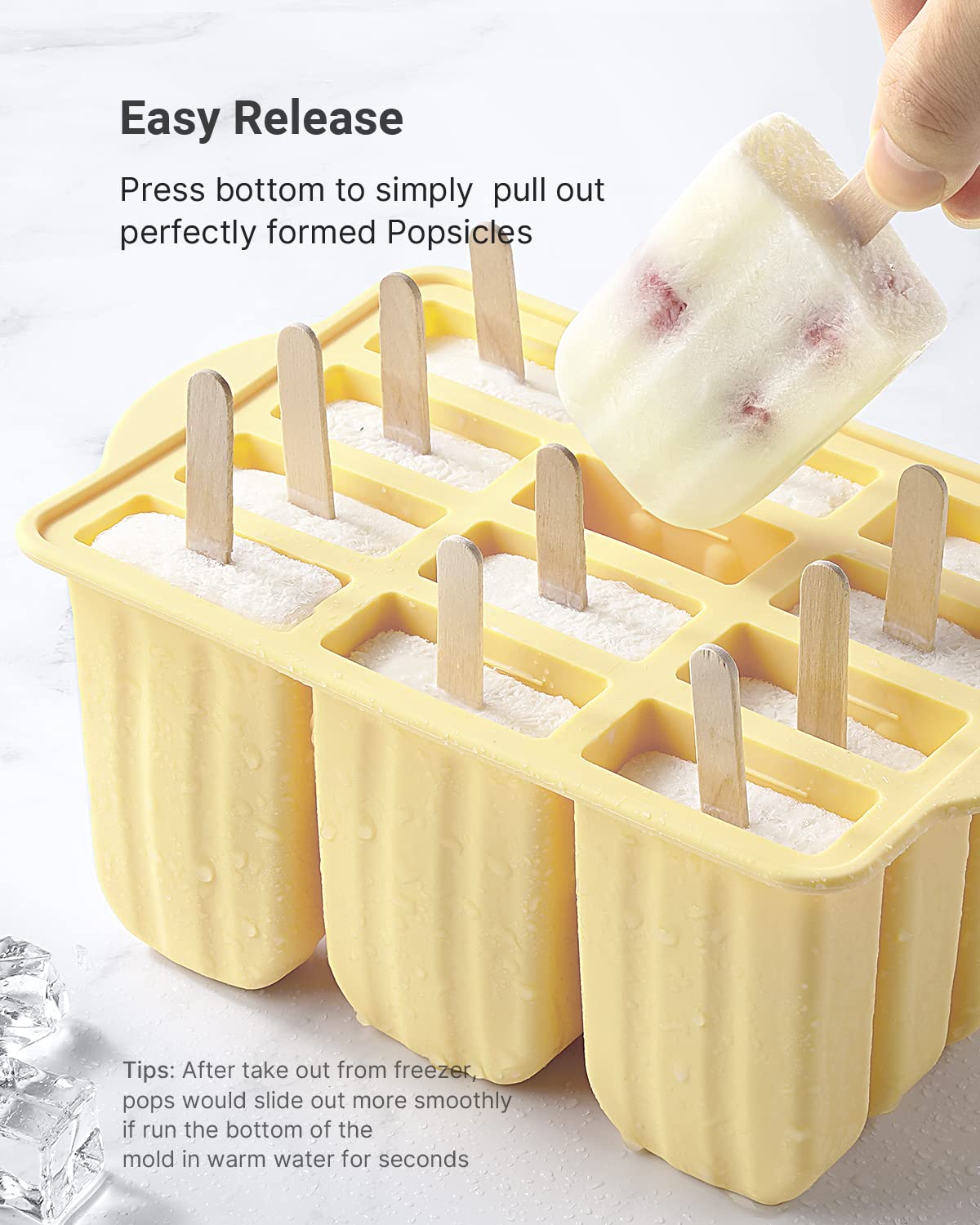**MEETRUE 12-Piece Silicone Popsicle Molds - BPA-Free, Easy-Release Ice Pop Maker for Homemade Treats - Includes 50 Popsicle Sticks & Cleaning Brush - Perfect for Summer Snacks, Kids' Parties & Healthy Desserts**