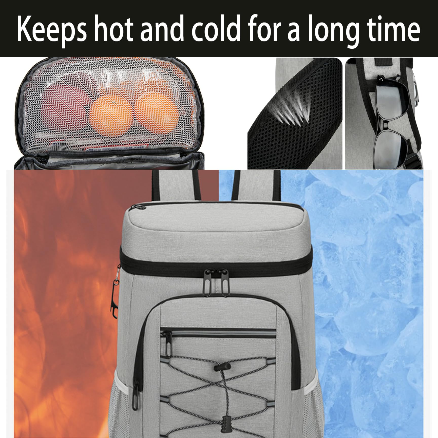 Lightweight Insulated Backpack Cooler for Lunch & Drinks - Multipurpose Cooling Backpack for Picnics, Beach, Camping & Outdoor Activities (Light Gray)