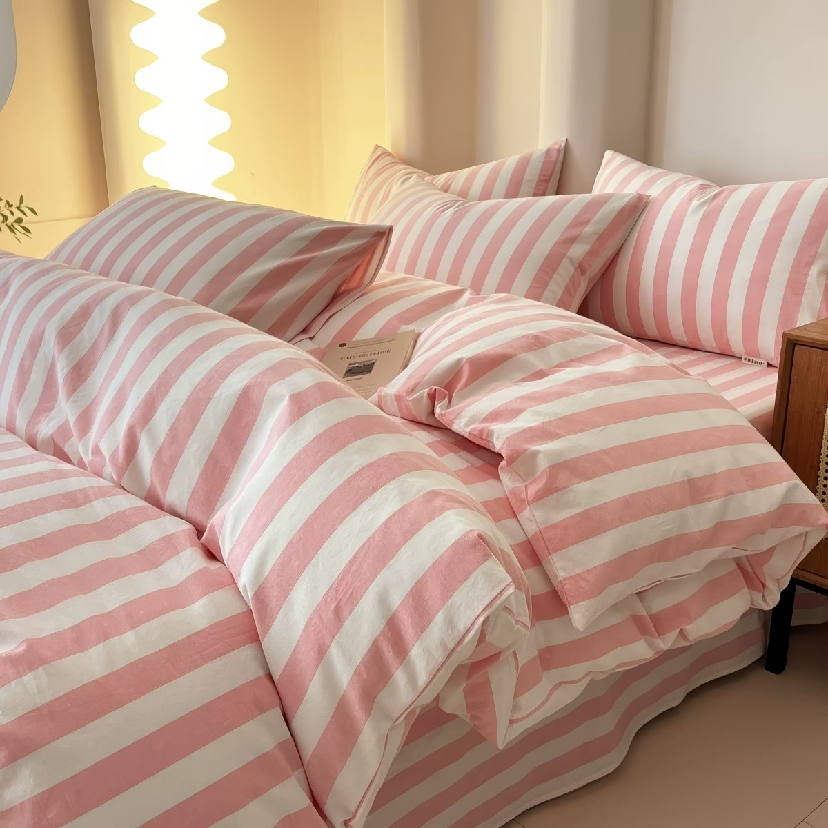 Pastel Striped Bedding Set - Soft Cotton 3-Piece Comforter Cover with Pillowcases - Perfect for Boho & Scandinavian Bedroom Decor