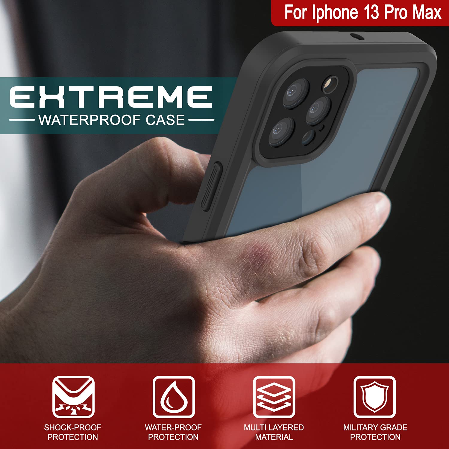 **Punkcase Extreme Series Slim Fit Waterproof Shockproof Snowproof iPhone 13 Pro Max Case (6.7