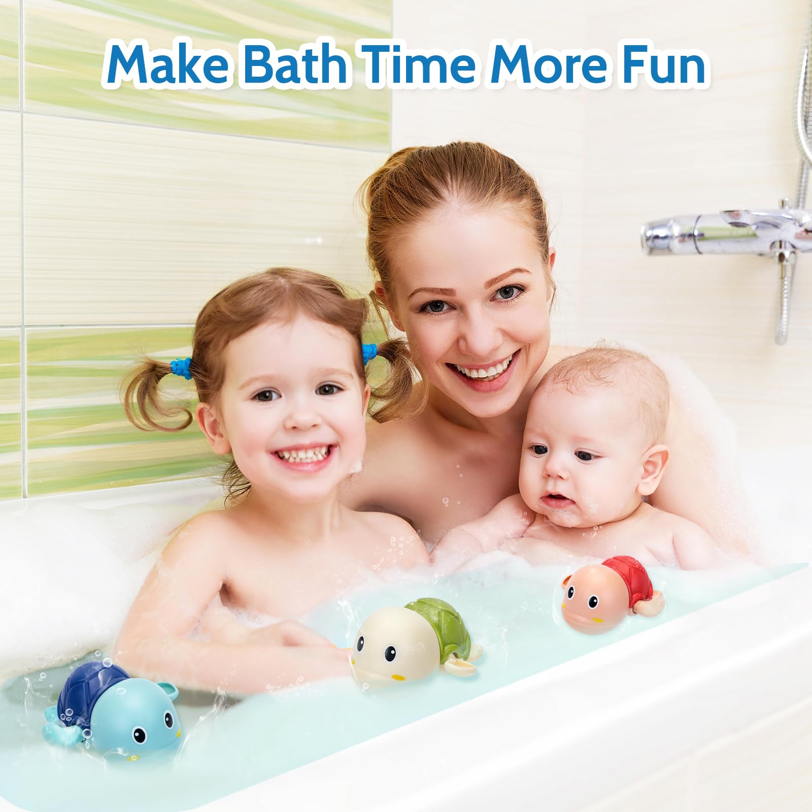 3 Pack Cute Turtle Bath Toys for Toddlers 1-3 - Fun Water Play for Boys & Girls