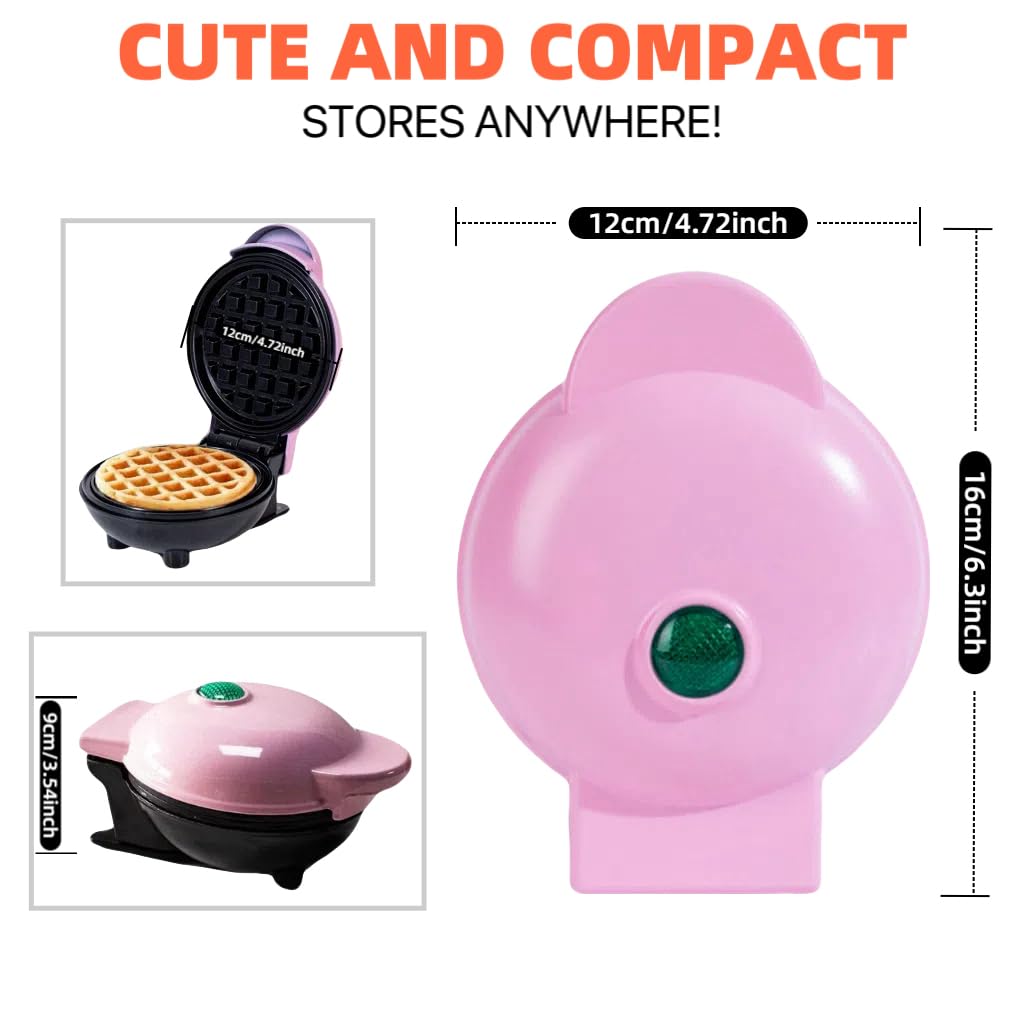 3-in-1 Mini Waffle Maker with Removable Plates - Make Waffles, Donuts & Pancakes - Nonstick Surface for Easy Cleaning - Perfect for Breakfast, Brunch & Kids Snacks - Great Holiday Gift (Pink)