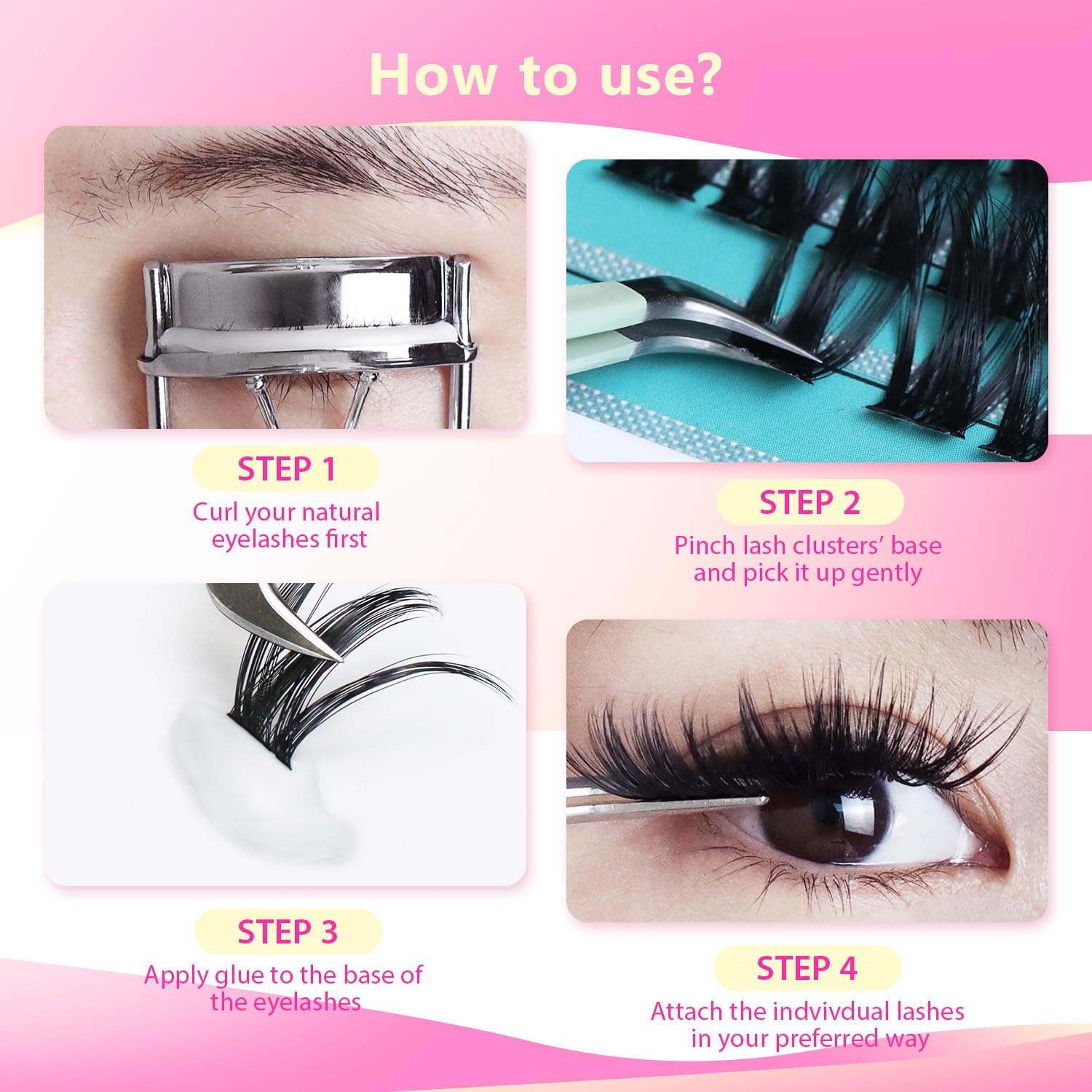 Premium Eyelash Extension Kit - 8-20mm Mixed Lengths (10+12mm, 12+14mm, 14+16mm, 16+18mm) Wispy Lash Clusters for Natural Volume - Perfect for Salon Professionals & DIY Lash Extensions at Home