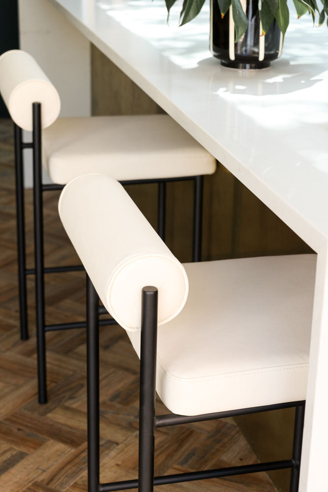 Black & Cream PU Leather Swivel Bar Stool with Backrest - Modern Kitchen Island, Breakfast Nook & Home Bar Seating