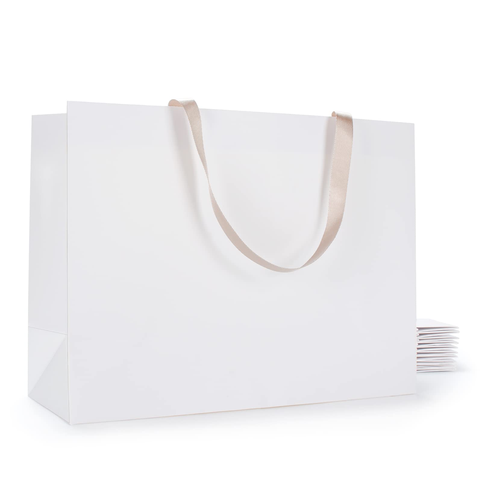 10-Pack Extra Large White Kraft Gift Bags with Handles - 16