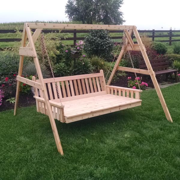 Premium Cedar 2x4 A-Frame Swing Stand for Outdoor Porch Swings & Swing Beds - Heavy Duty Wooden Frame with Included Hangers - Perfect for Backyard, Garden, Patio & Deck Relaxation