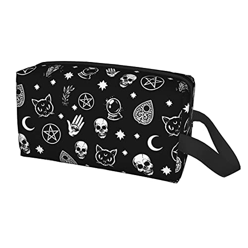 Gothic Skull Cat Moon Cosmetic Bag for Women - Large Waterproof Travel Makeup Pouch with Zipper, Portable Toiletry Organizer for Halloween Gifts, Party, Travel & Daily Use