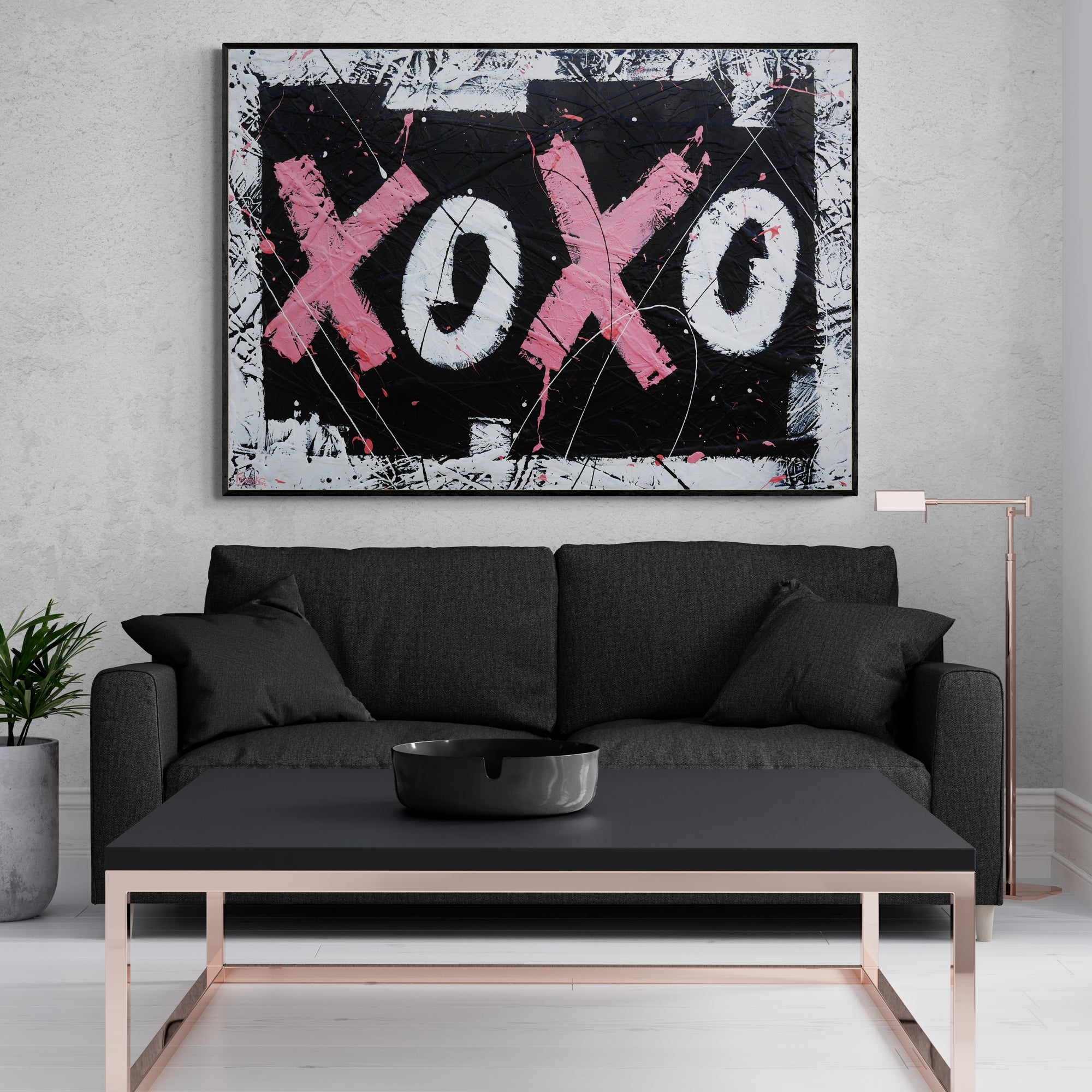 140cm x 100cm Textured Urban Pop Art Painting - Hugs & Kisses Modern Wall Decor for Living Room, Bedroom & Office | Perfect Gift for Art Lovers
