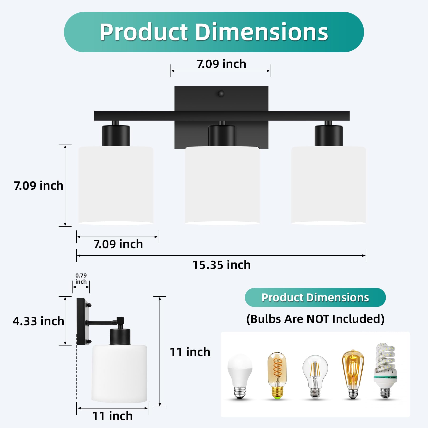 Modern Matte Black Vanity Light - 3-Light Bathroom Fixture for Bedroom & Living Room, E26 Socket (Bulbs Not Included) - Elegant Home Lighting
