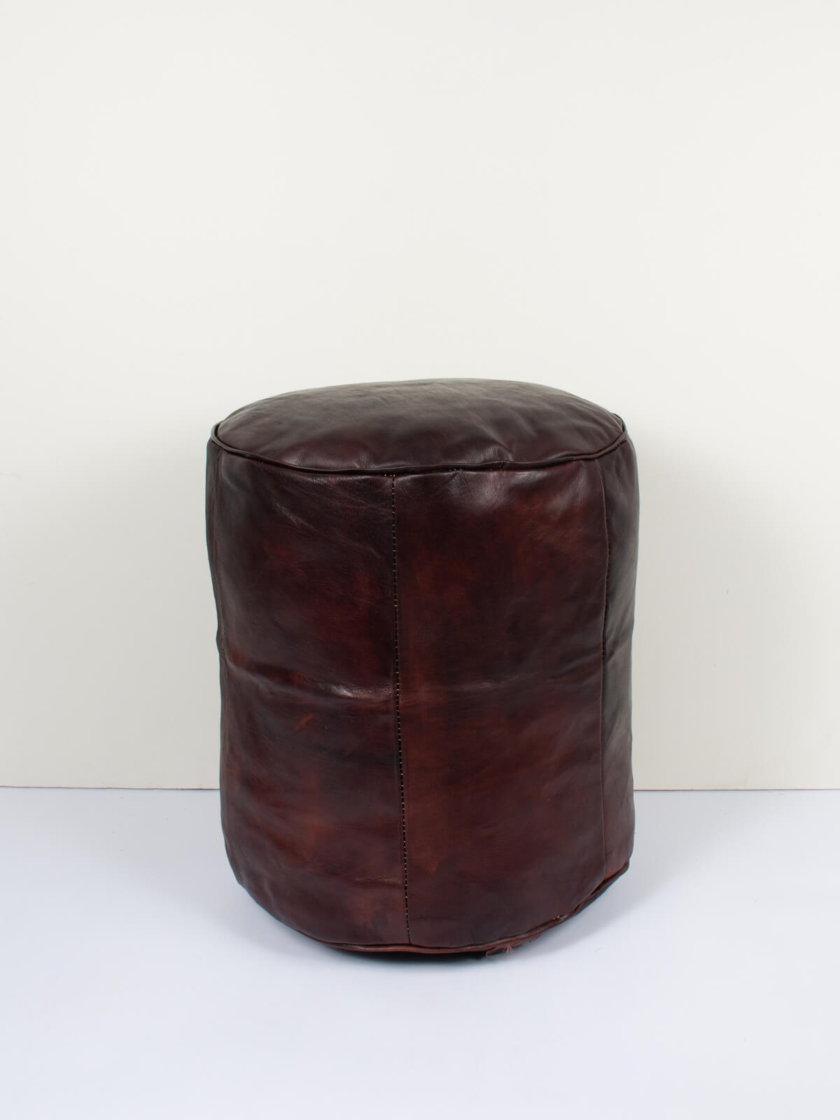 Handmade Moroccan Leather Drum Pouffe Ottoman - Dark Chocolate Brown - Perfect for Living Room, Bedroom, or Boho Decor