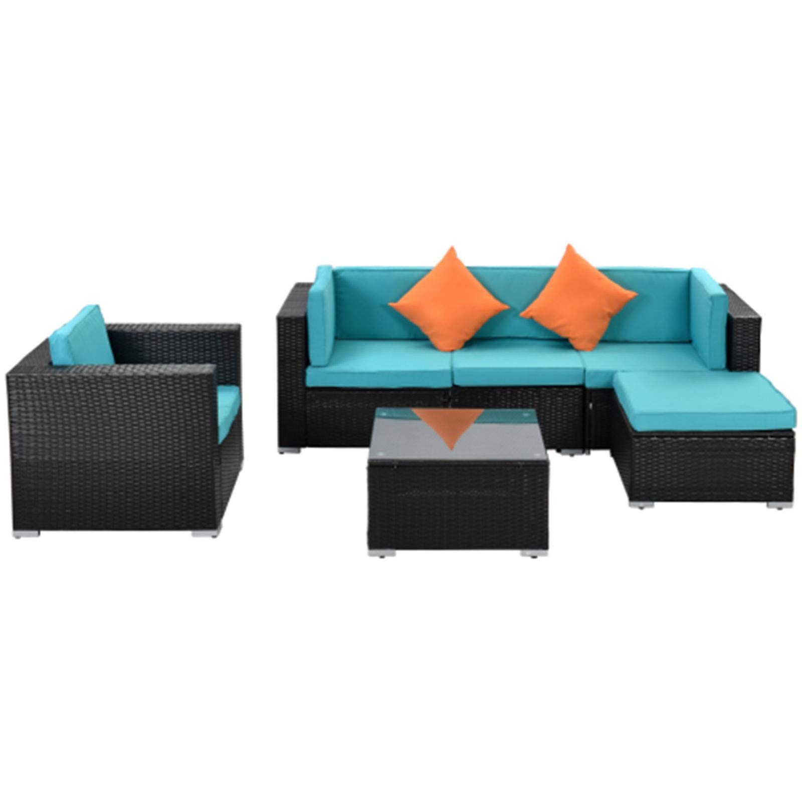 6-Piece Outdoor Wicker Sectional Sofa Set with 2 Pillows & Coffee Table - Durable Woven Patio Furniture for Garden, Backyard & Poolside Relaxation