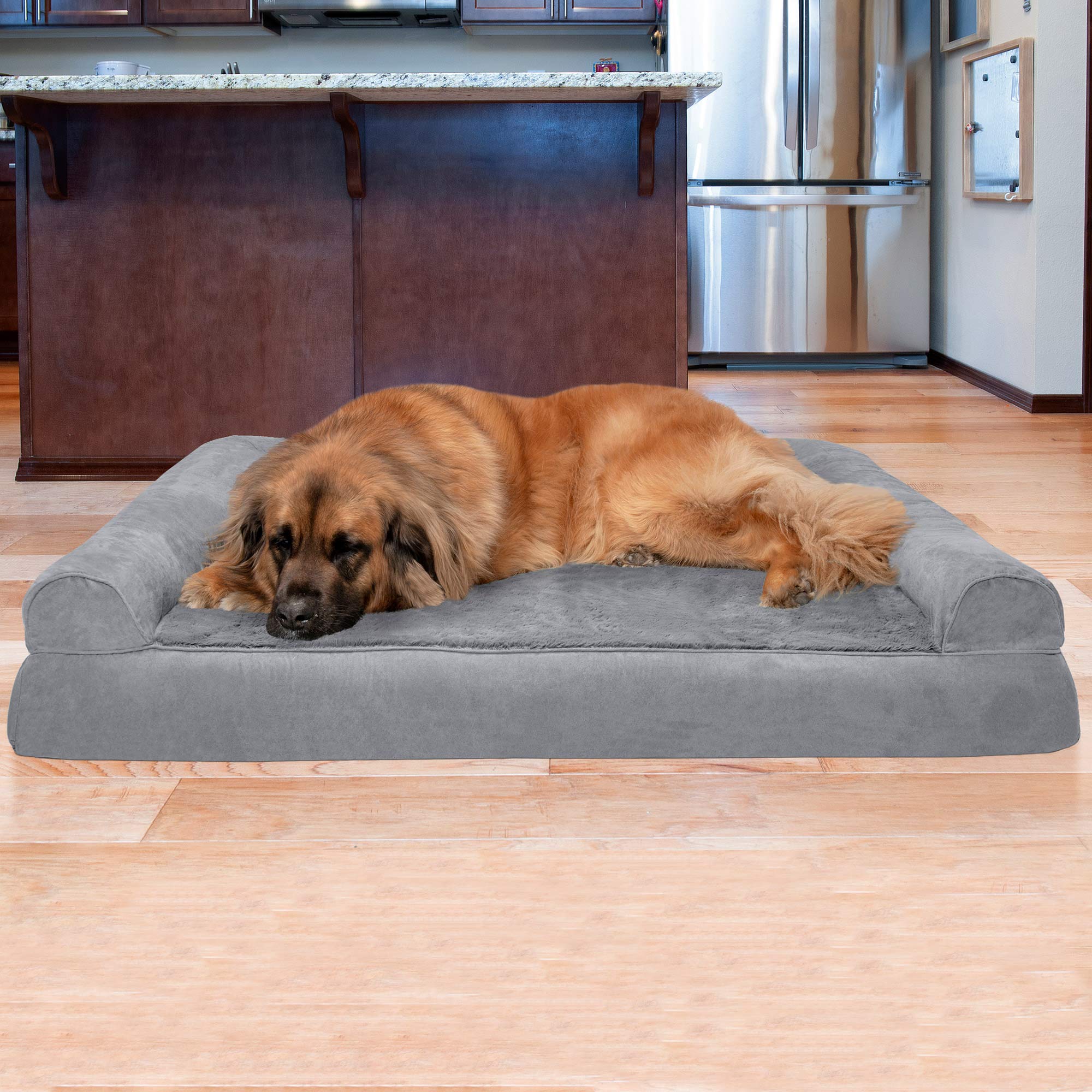 Furhaven Orthopedic Dog Bed for Large Dogs - XXL Plush & Suede Sofa with Removable Bolsters & Washable Cover - Supports Up to 125 lbs - Gray - Perfect for Living Room, Bedroom or Pet-Friendly Office