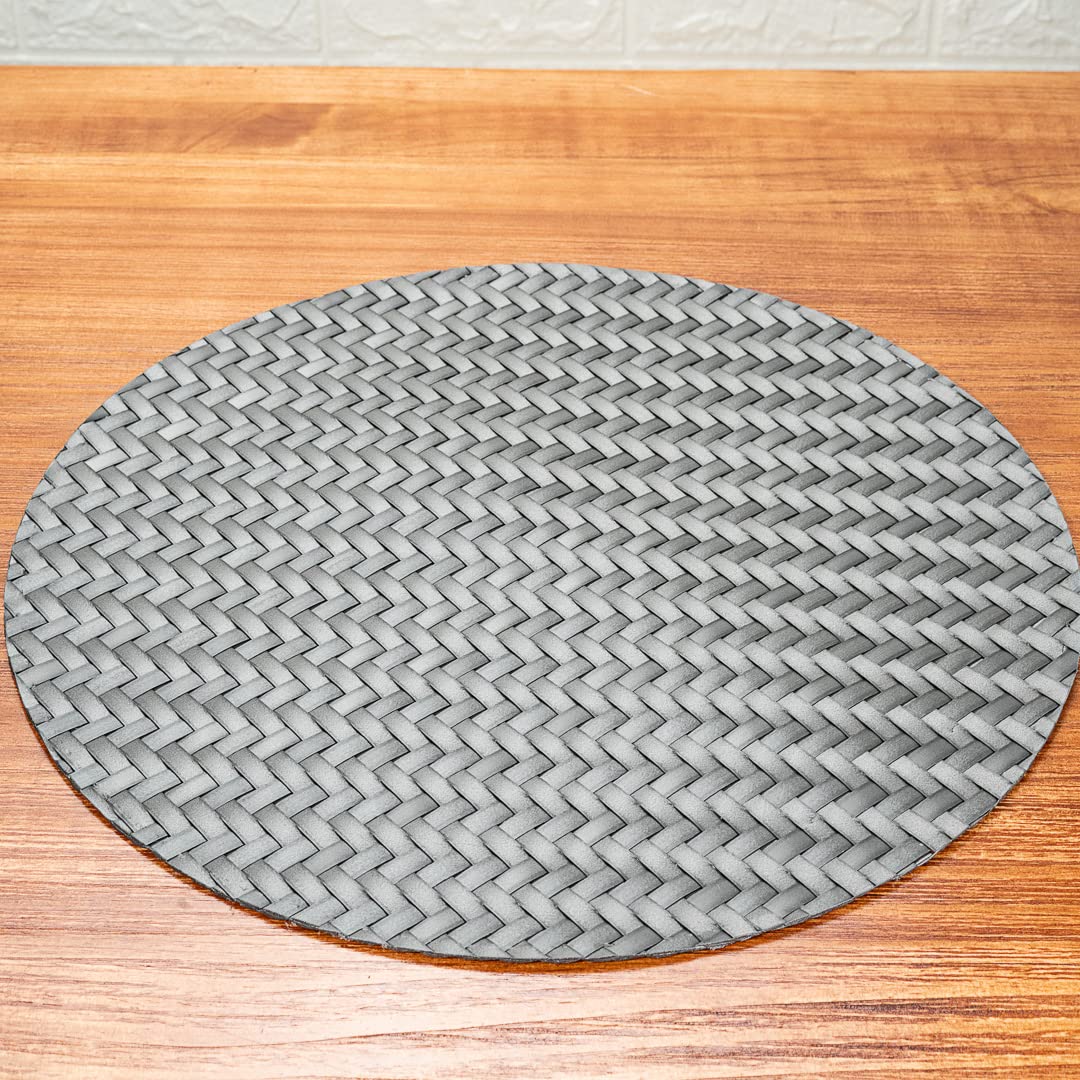 Premium 15-Inch Round Woven Placemats Set of 6 - Durable & Easy-Clean Metallic Gray Plastic Table Mats for Dining - Perfect for Home, Restaurant, Wedding & Party Decor
