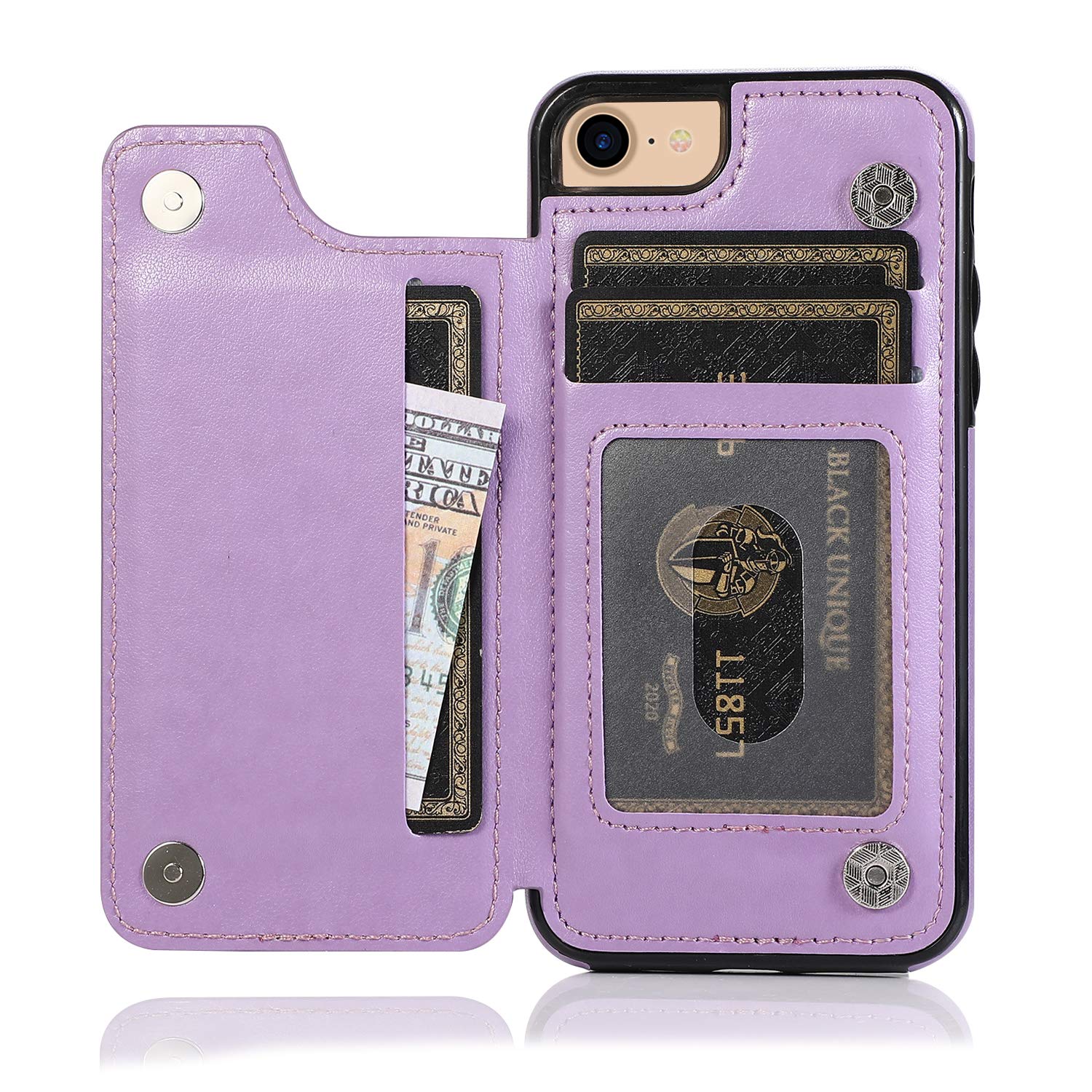 Premium Leather Wallet Case for iPhone SE 2020/7/8 - Slim Protective Cover with Card Holder Slot & Kickstand (Purple) | Perfect for Everyday Use, Travel & Hands-Free Viewing