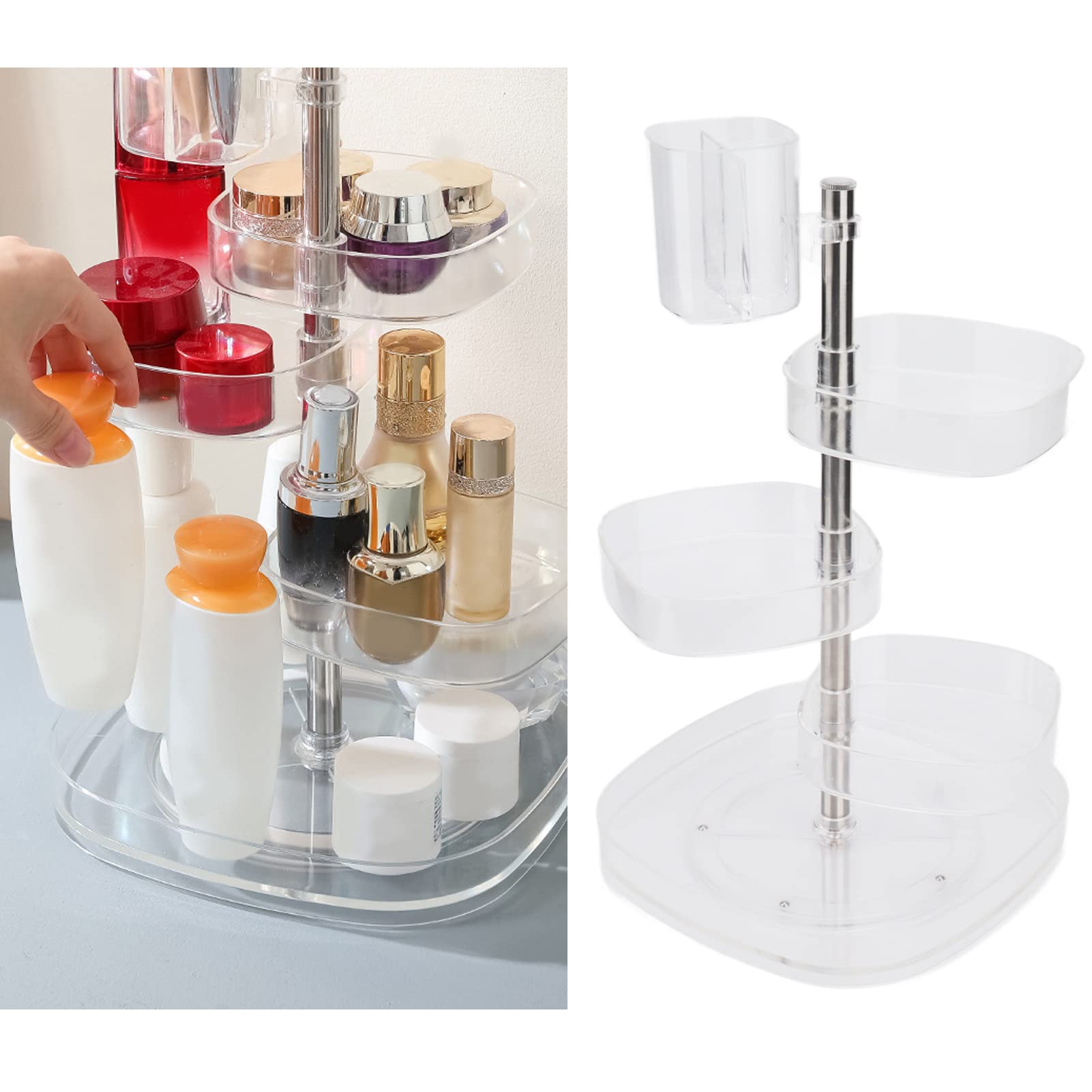 360° Rotating Clear Makeup Organizer - 5 Tier Adjustable Cosmetic Storage Case with Display, Transparent Makeup Holder for Vanity & Bathroom Organization (Perfect for Lipsticks, Brushes, Skincare Products)