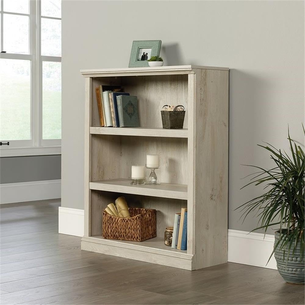 Pemberly Row 3 Shelf Bookcase in Chalked Chestnut - Stylish Wooden Bookshelf for Living Room, Bedroom & Office Storage