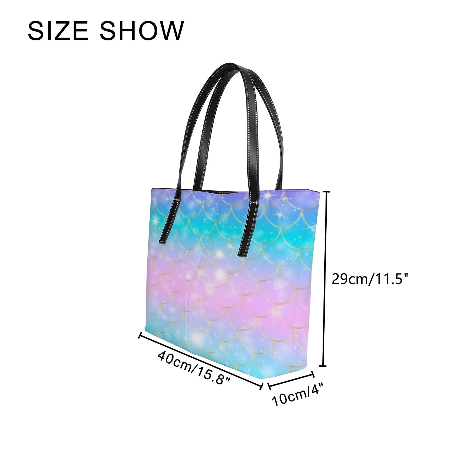 Stylish Rainbow Mermaid Scale Leather Tote Bag for Women - Waterproof Crossbody Work Bag with Zipper - Perfect for Office, Beach & Shopping (Kawaii Pattern)