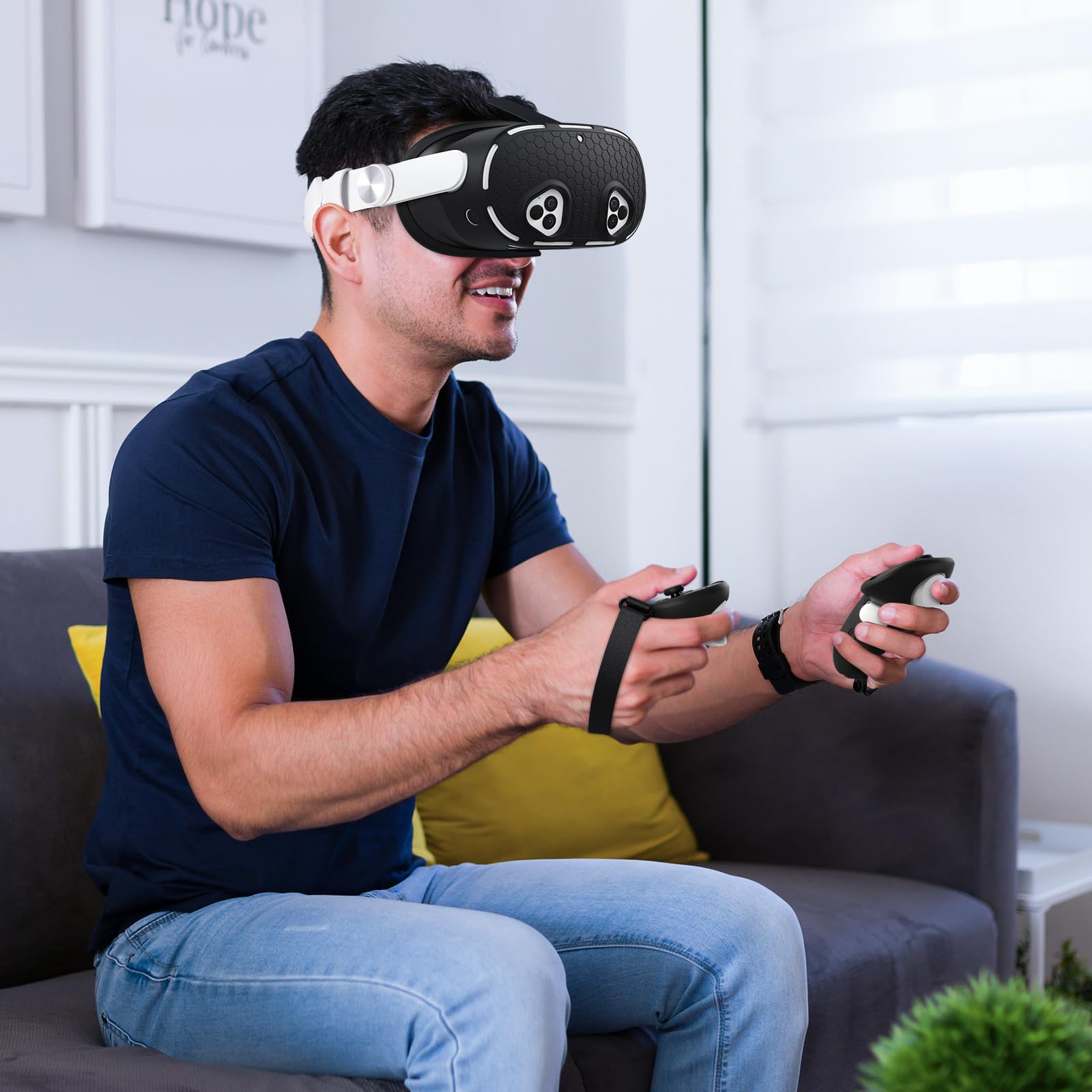 Meta/Oculus Quest 3 VR Accessories Set - Silicone Face Cover, Shell Cover, Controller Grips & Lens Protectors (Black) | Enhanced Comfort & Protection for VR Gaming & Fitness