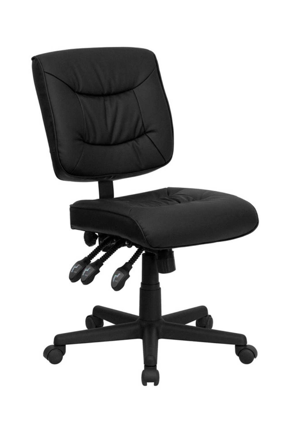 FLASH Cole Mid Back Black LeatherSoft Multifunction Swivel Ergonomic Office Chair - Adjustable Height & Lumbar Support for Home Office, Gaming & Workspace Comfort