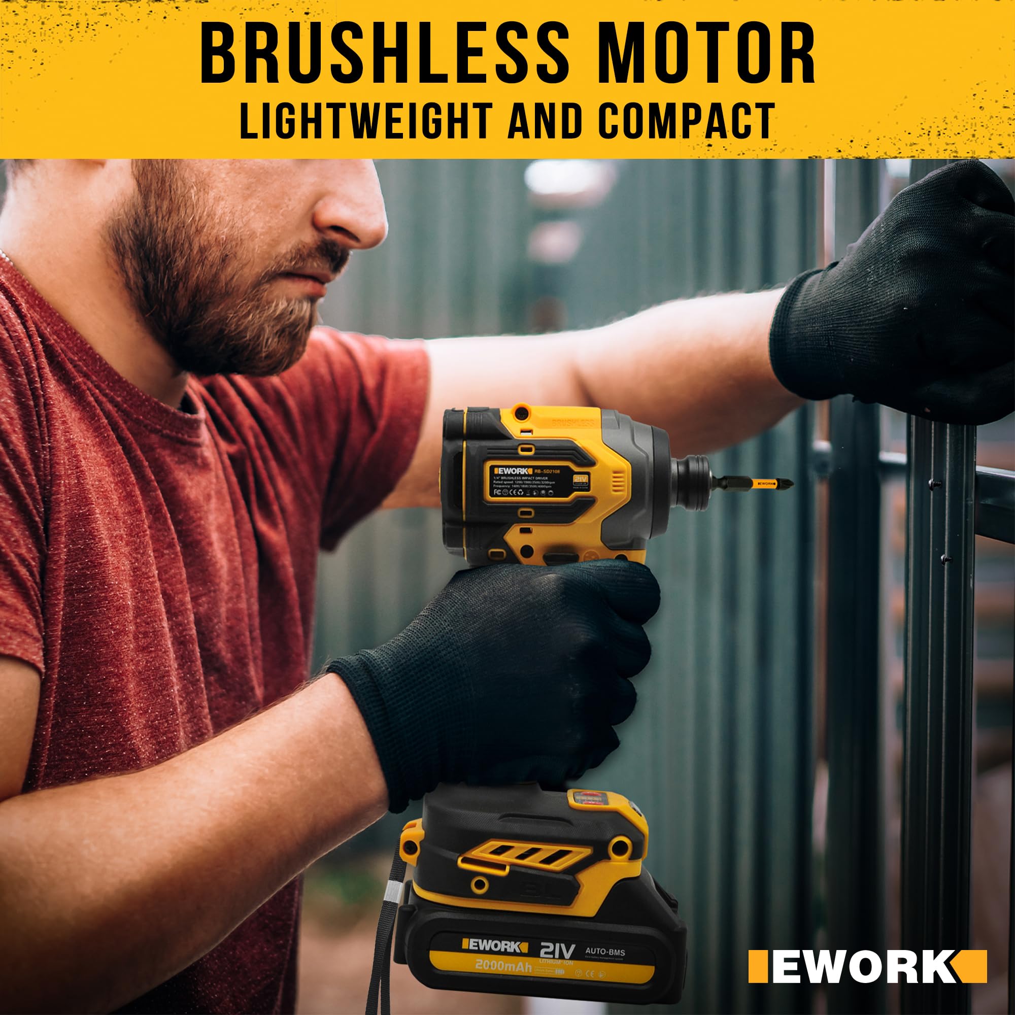 EWORK 21V Brushless Cordless Drill and Impact Driver Combo Kit - 2.0Ah Lithium-Ion Battery, Fast Charger & Tool Bag Included (EKC-1018) - Perfect for DIY Projects, Home Repairs, and Professional Construction Work