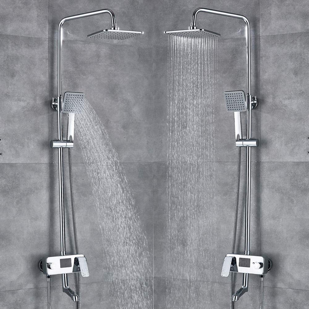 Chrome Digital Temperature Display Shower Faucet System with Swivel Spout - Bathroom Shower Mixer Tap for Bathtub & Shower - Perfect for Modern Home & Spa Relaxation