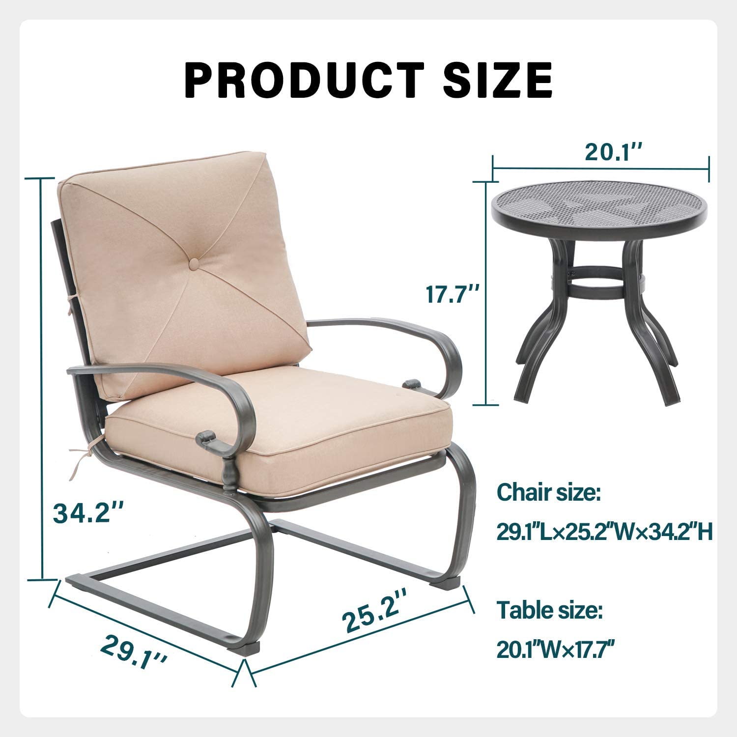 SUNCROWN 3-Piece Outdoor Patio Bistro Set with Spring Motion Chairs & Round Cafe Table - Steel Frame Conversation Furniture with Cushions (Brown) - Perfect for Garden, Balcony, and Backyard Relaxation
