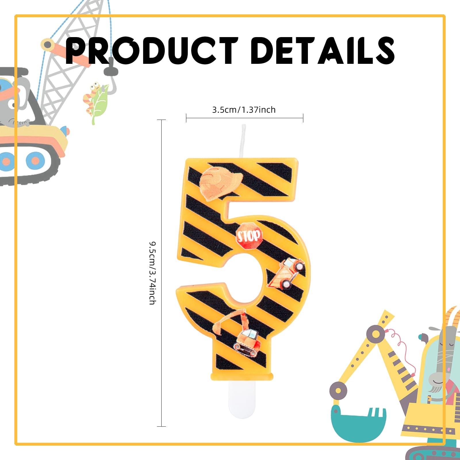 3rd Birthday Candles for Boys - Yellow and Black Striped Number 3 Cake Candles - Construction Theme Party Decorations - Perfect for Kids' Construction Birthday Cakes and Party Supplies