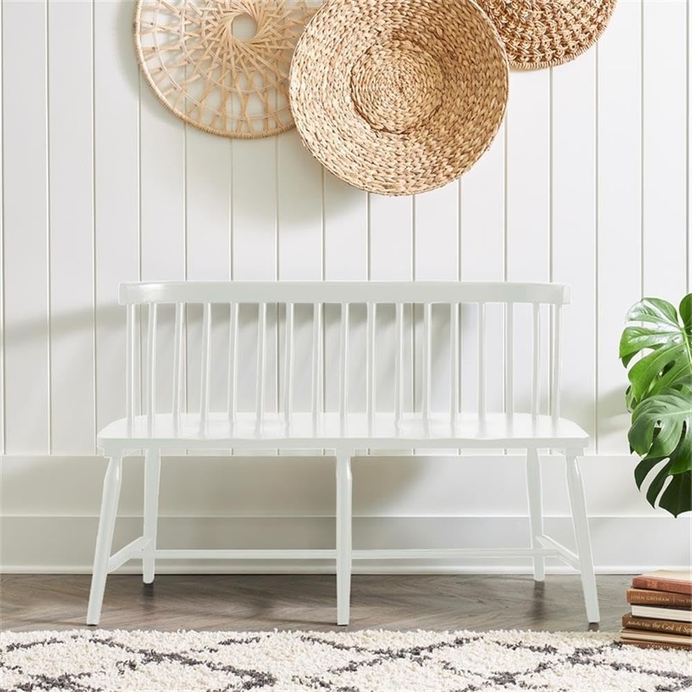 Liberty Furniture Capeside Cottage Spindle Back Dining Bench - White RTA Ready-to-Assemble Cottage Style Kitchen Bench for Farmhouse Dining Room Decor