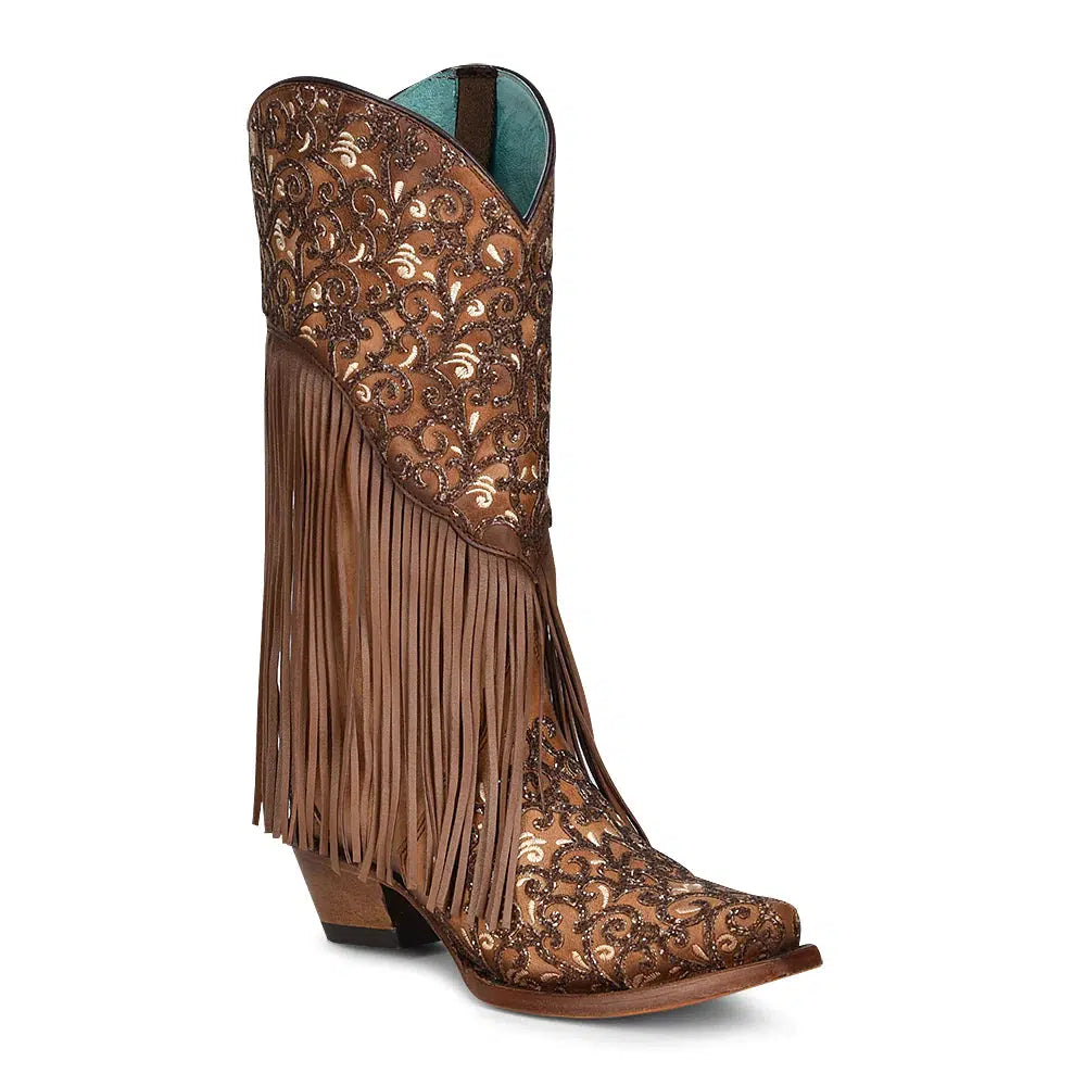 Women's Brown Western Cowgirl Leather Studded Boots - Fashionable & Comfortable for Rodeo, Country Dance & Cowgirl Style Outfits