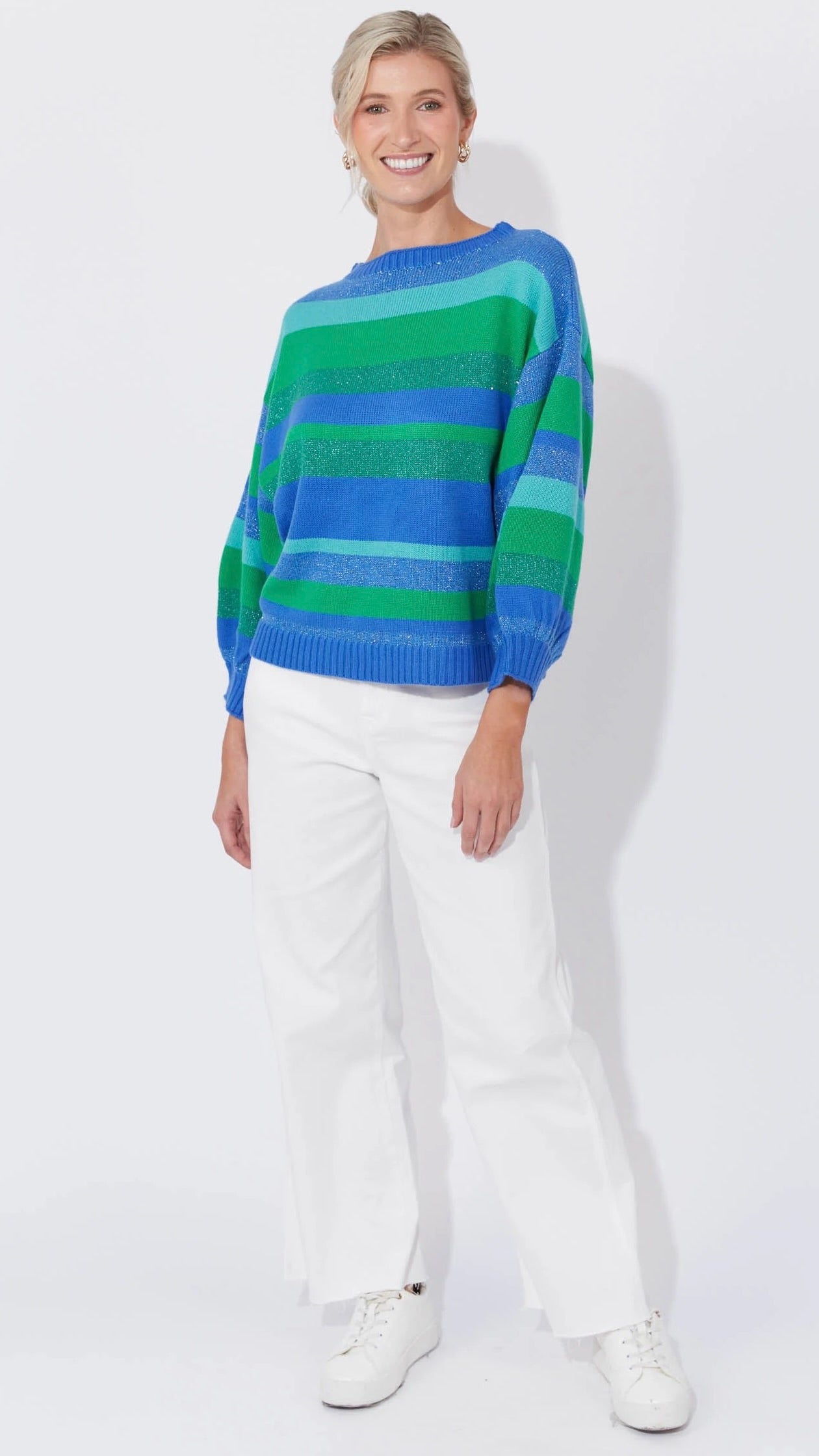 Yuma Jumper Women's Casual Knit Sweater - Blue/Oasis Color Block Design | Cozy Pullover for Fall & Winter | Perfect for Office, Travel & Weekend Outfits