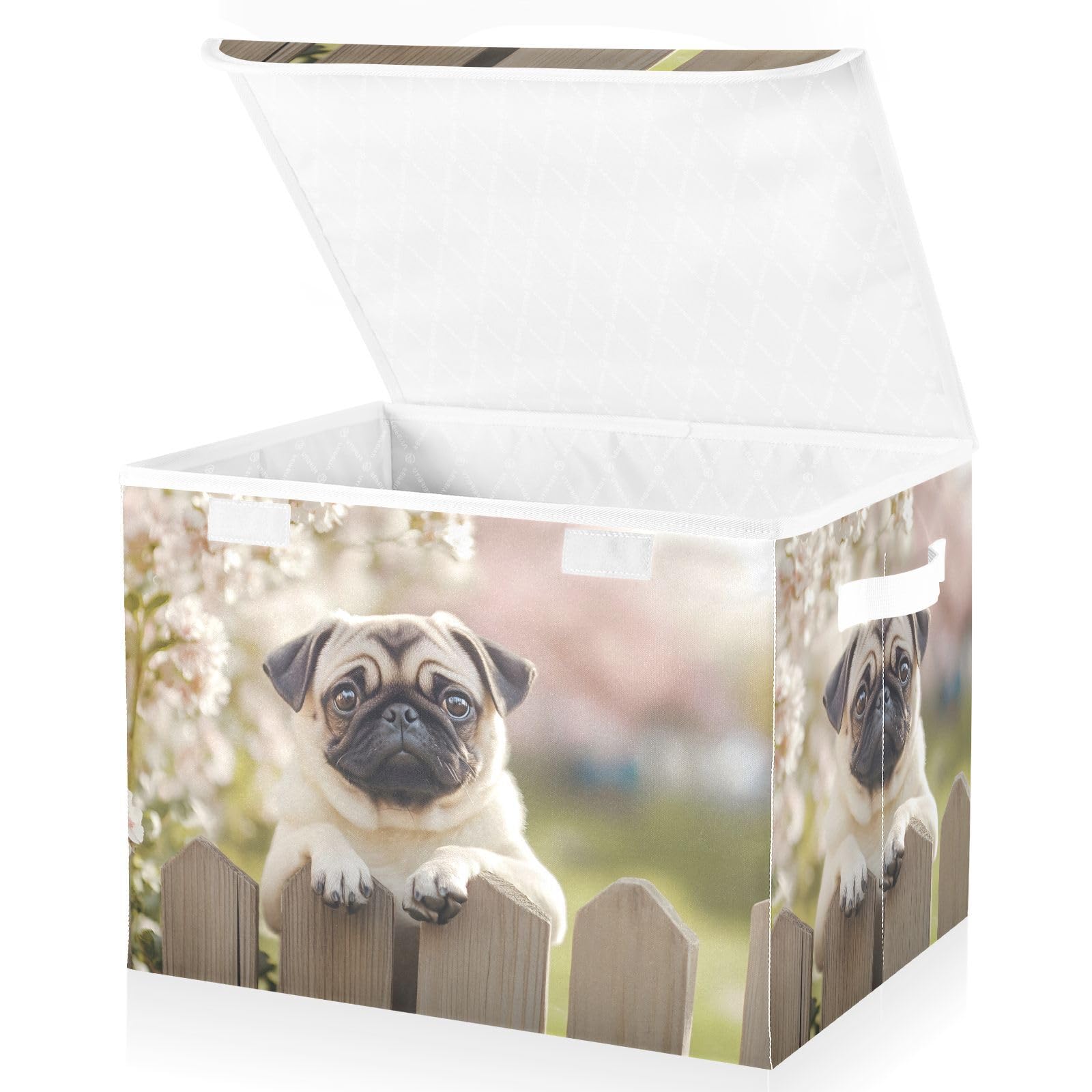 Collapsible Fabric Storage Bins with Lids & Handles - 16.5×12.6×11.8 Inch Foldable Storage Cubes for Dog Supplies, Flowers, Toys & Home Organization - Perfect for Bedroom, Closet & Office Storage Solutions