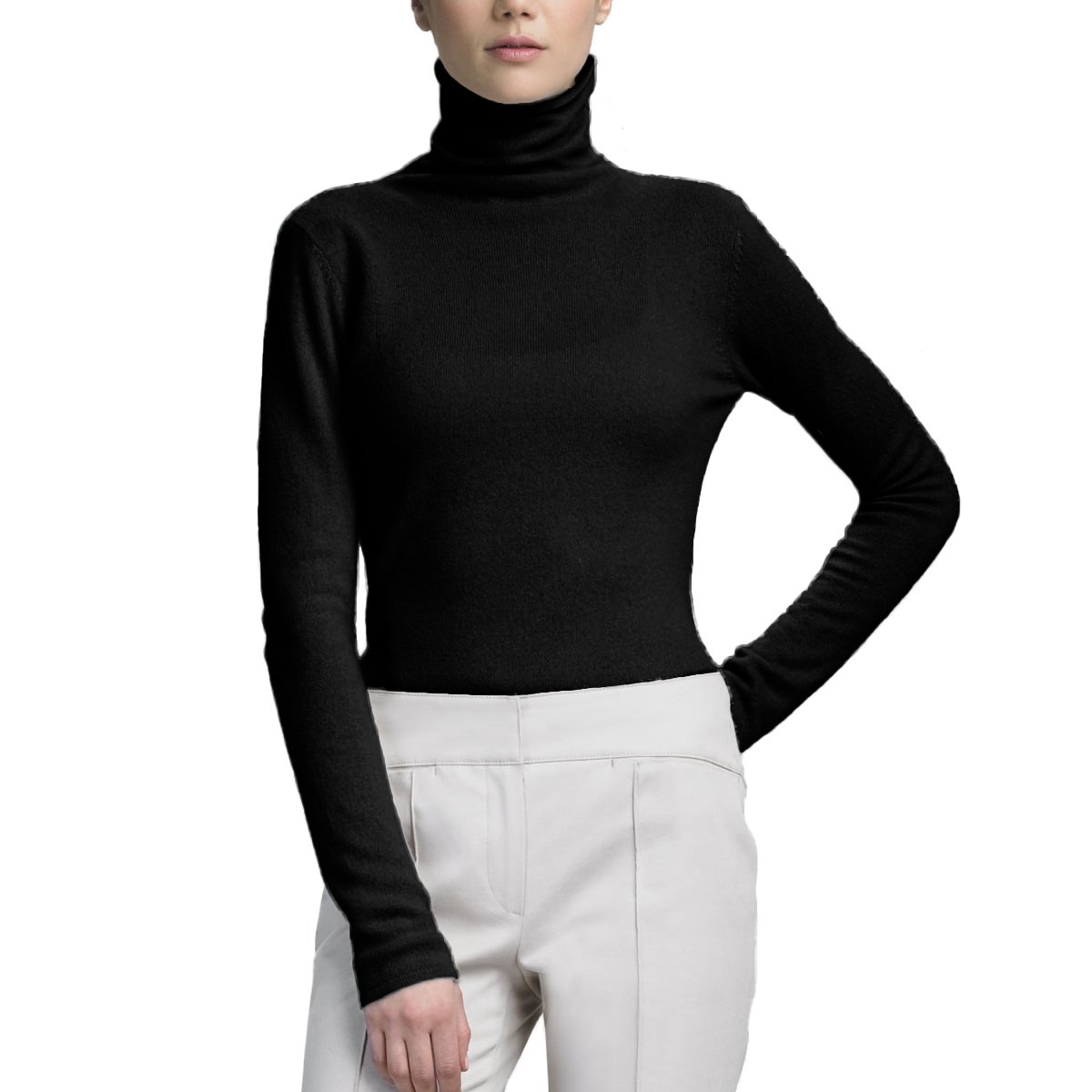 Parisbonbon Women's 100% Cashmere Turtleneck Sweater - Soft Winter Pullover, Black, Size L | Perfect for Office Wear, Date Nights & Cold Weather Fashion