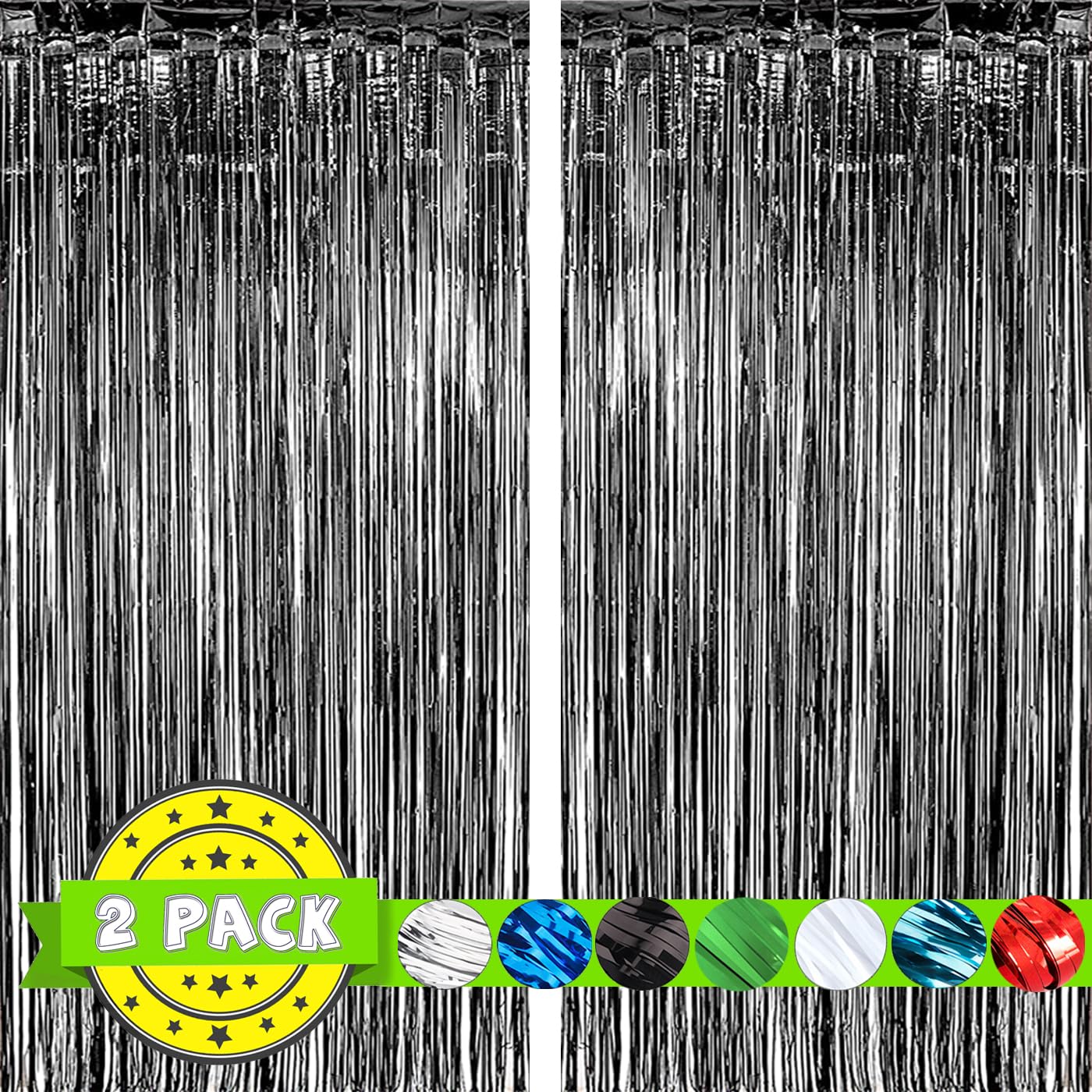 2 Pack Black Tinsel Foil Fringe Door Streamers - Party Decorations for Men's 21st, 30th, 40th Birthday, Graduation & Football Celebrations - Perfect for Backdrops, Photo Booths & Event Decor